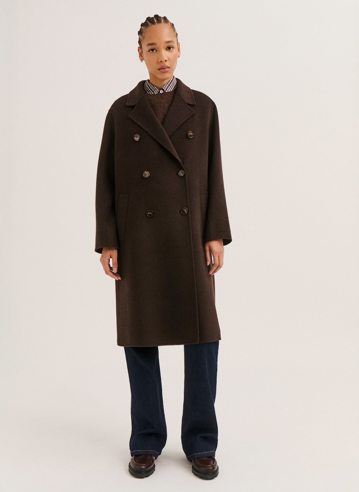 Manteau ample col tailleur en laine PABLO Marron