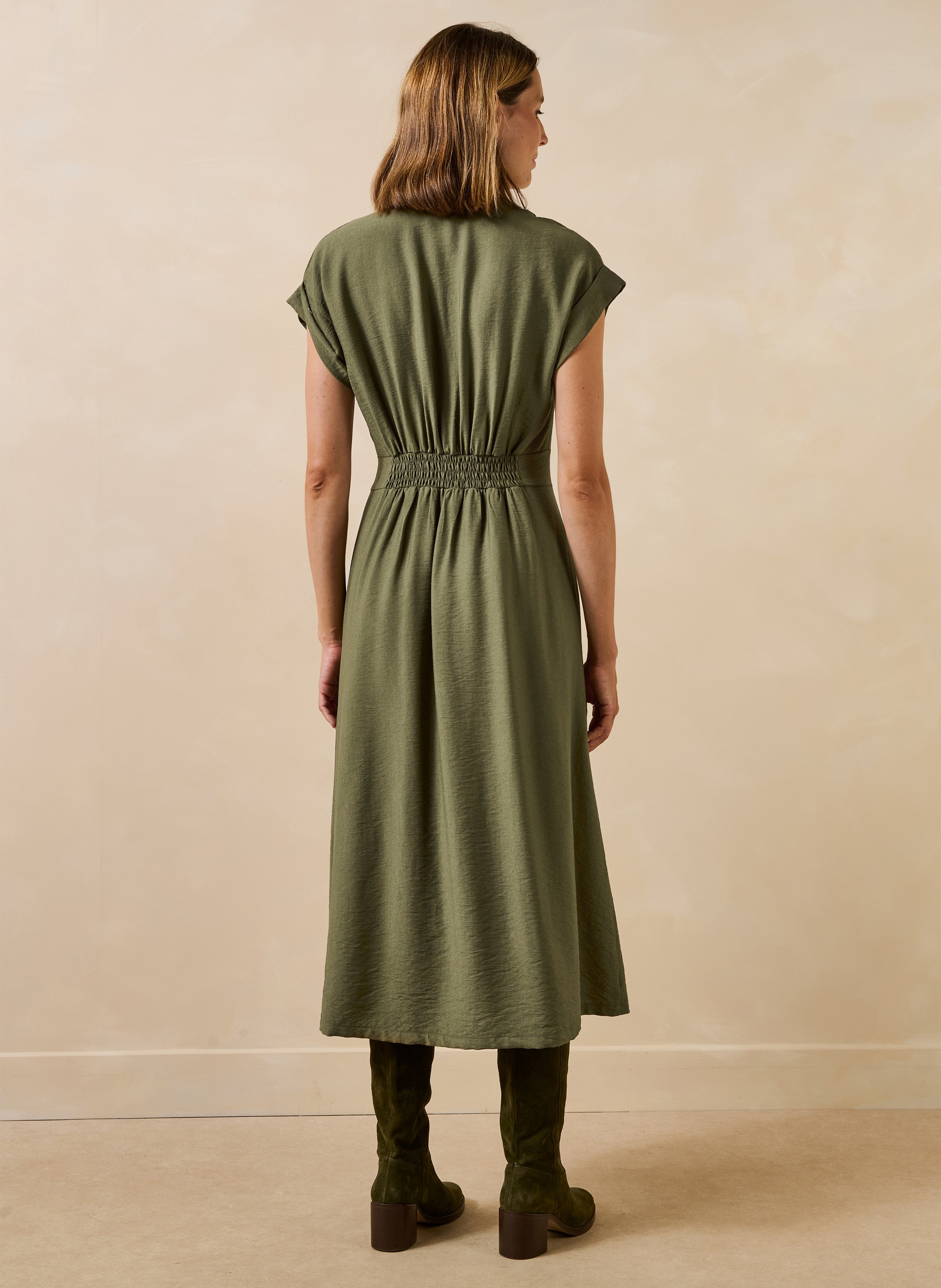 Long V-neck dress LA FEE MARABOUTEE Khaki