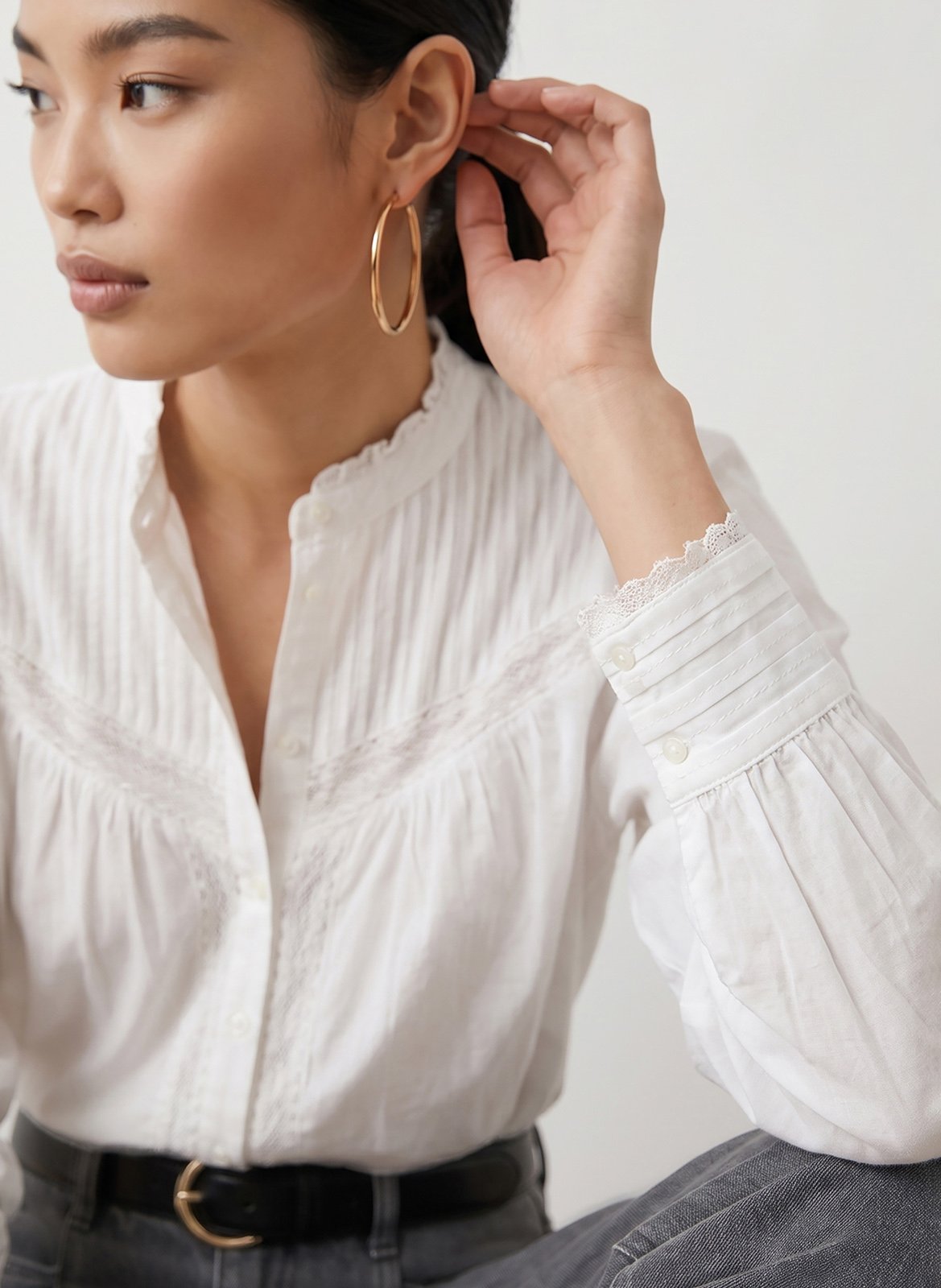 Blouse met ronde hals en kant KOOKAI Wit