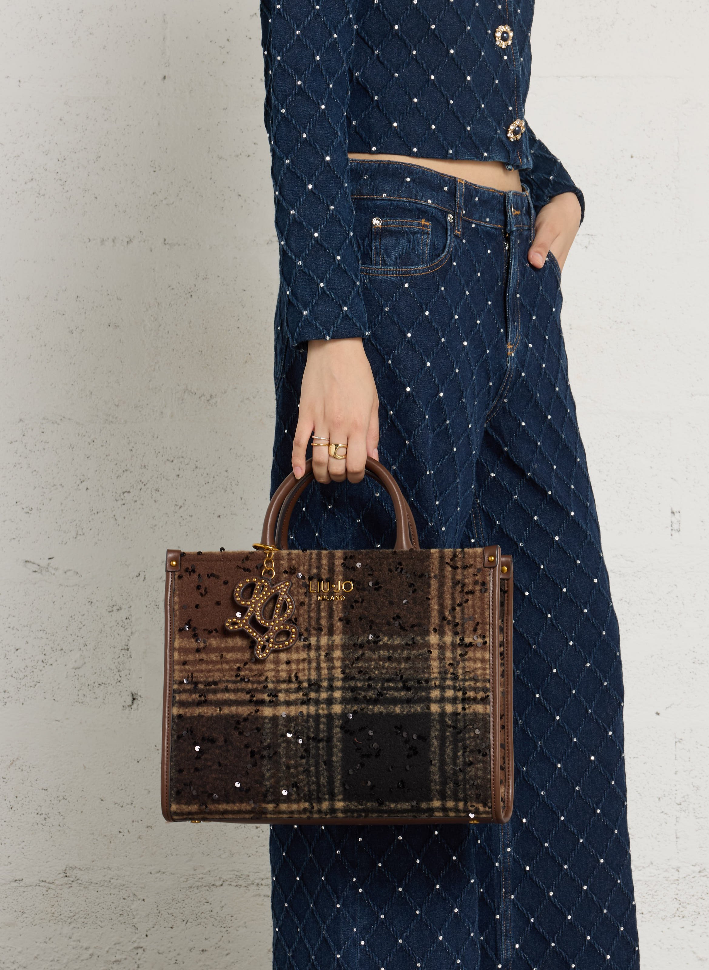 Sequin Check Handbag LIU JO Brown
