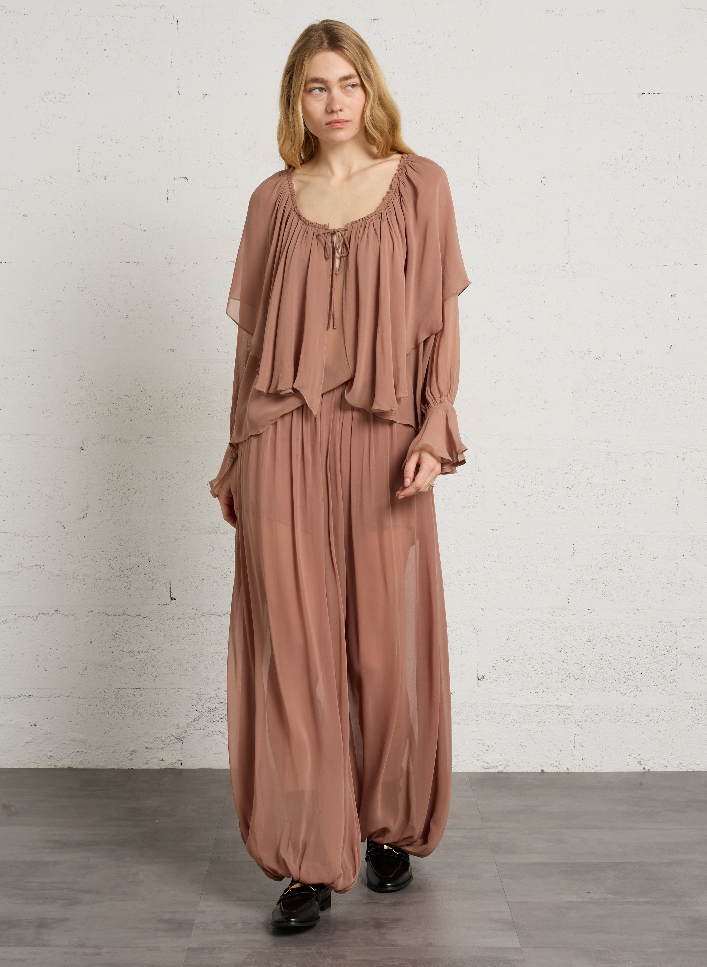 Fluid blouse with ruffles IKKS Brown