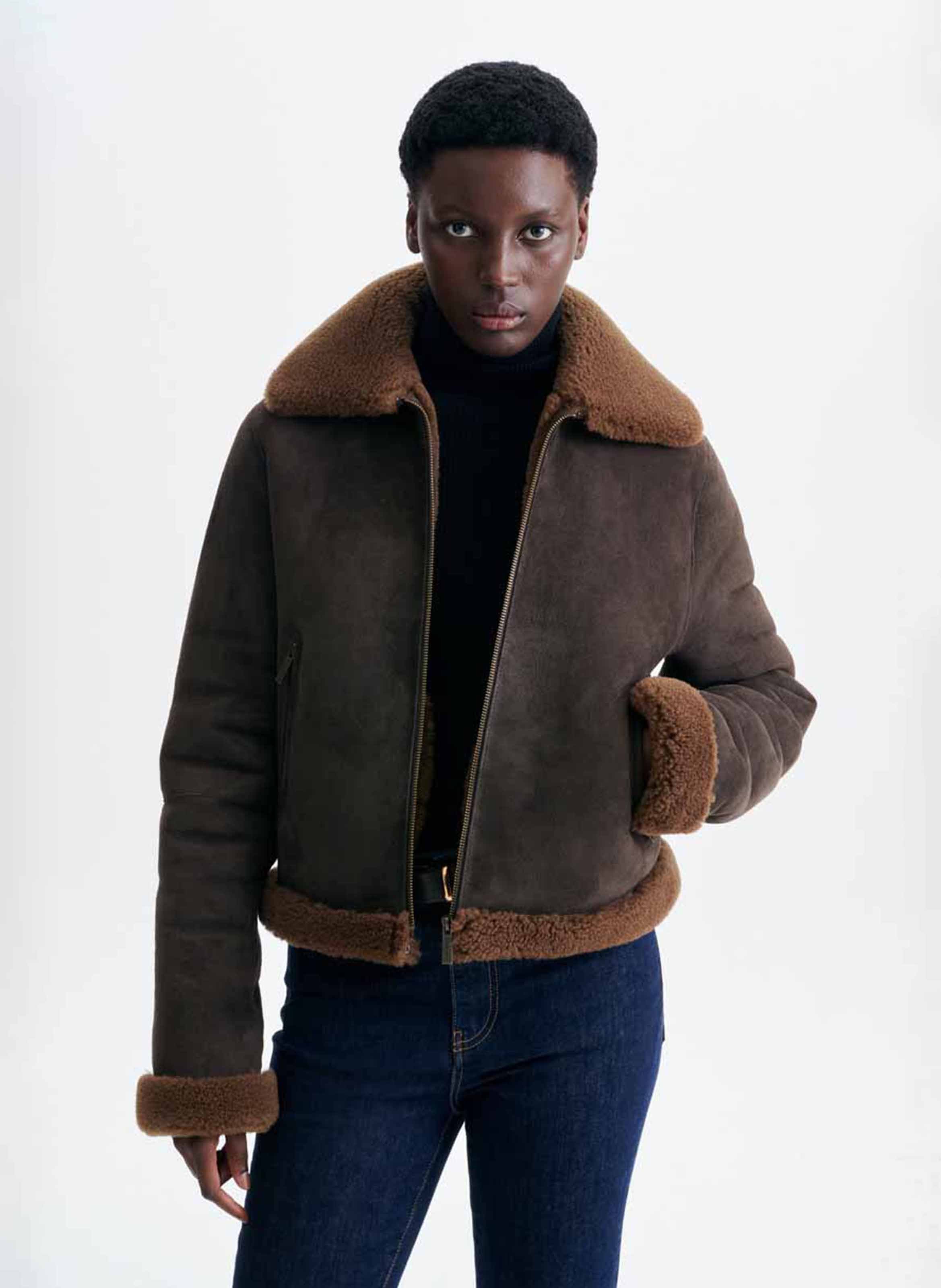 Veste droit col classique en cuir VANESSA BRUNO Marron