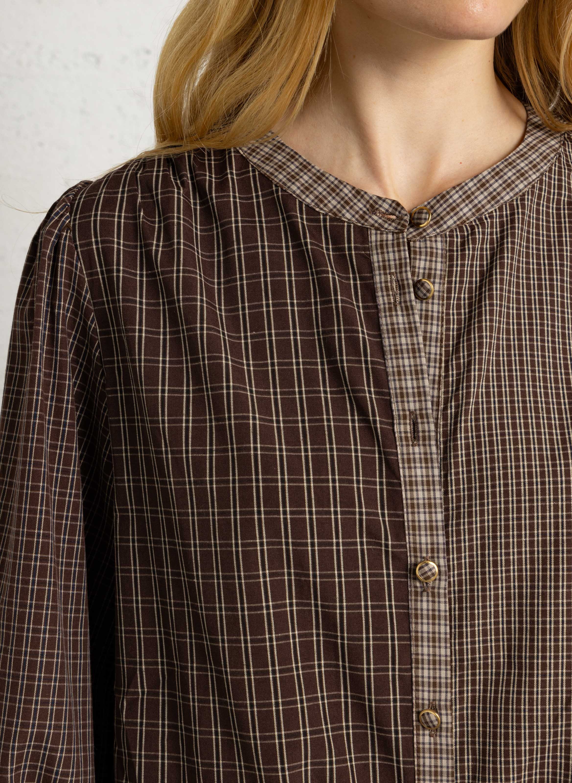 Straight checkered cotton blouse LA PETITE ETOILE Brown