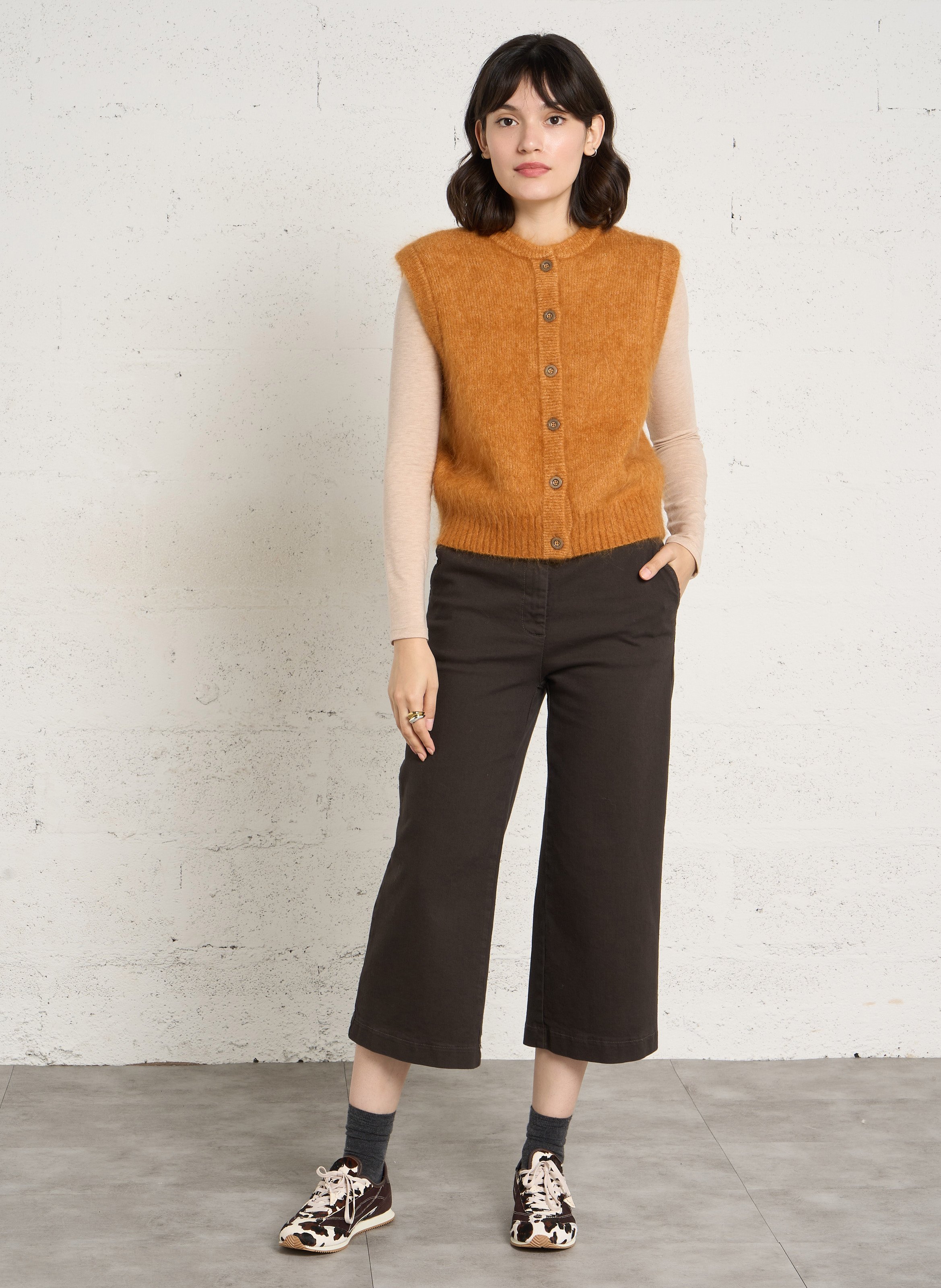 Sleeveless straight round neck mohair blend vest MAISON 123 Golden