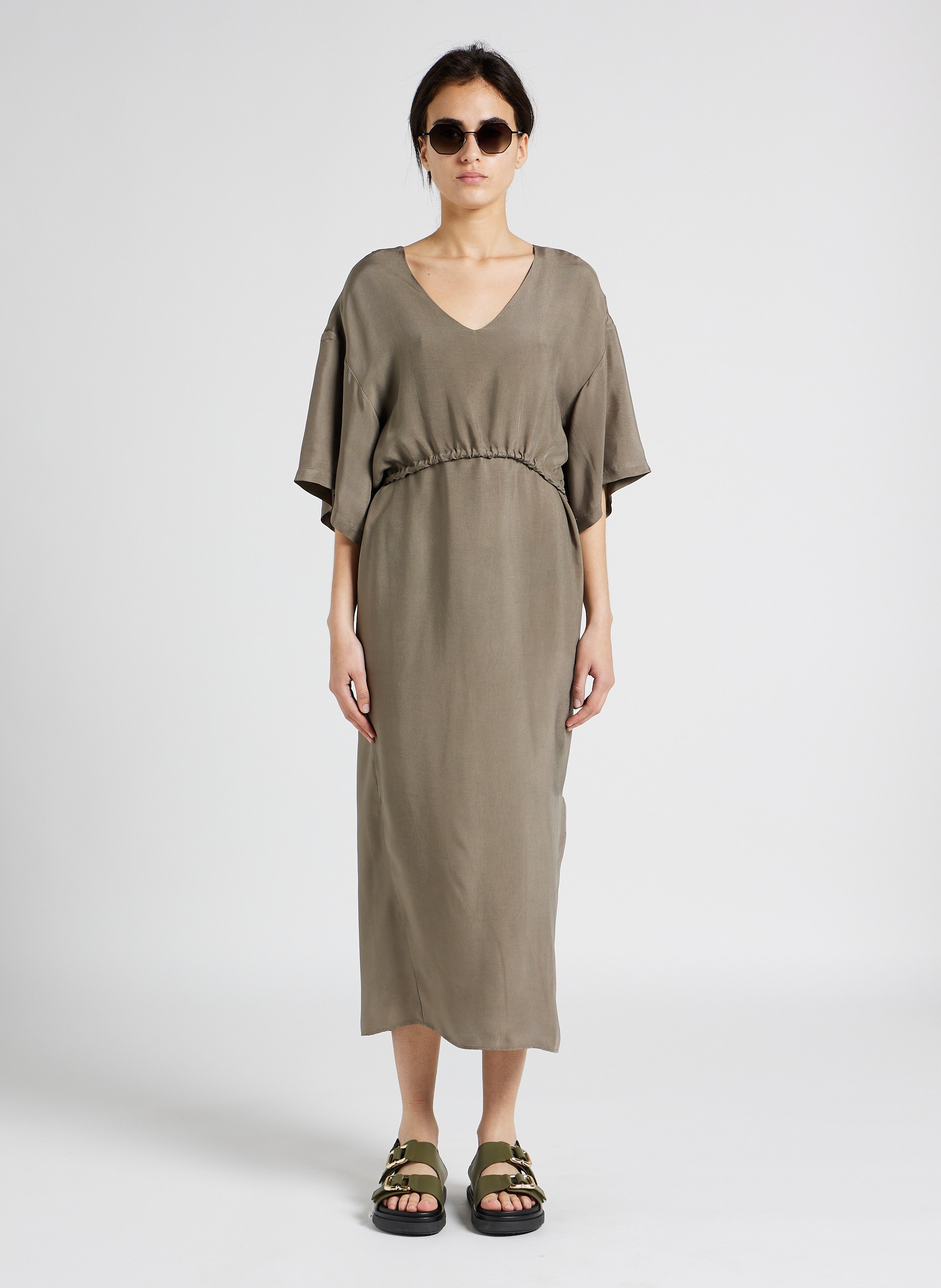 Robe longue col V à fentes HUMANOID Marron