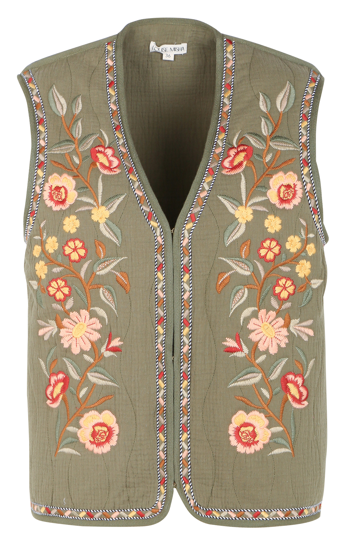 Veste col V brodée en coton LOUISE MISHA Kaki