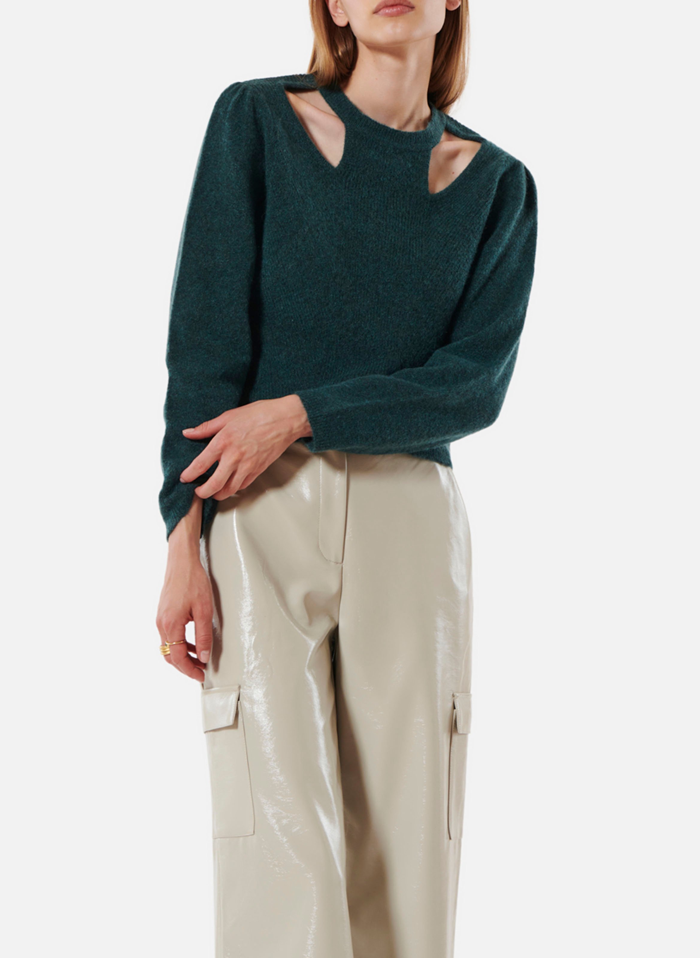 Effen trui van wolmix met lange mouwen en kant KARMA KOMA Blauw