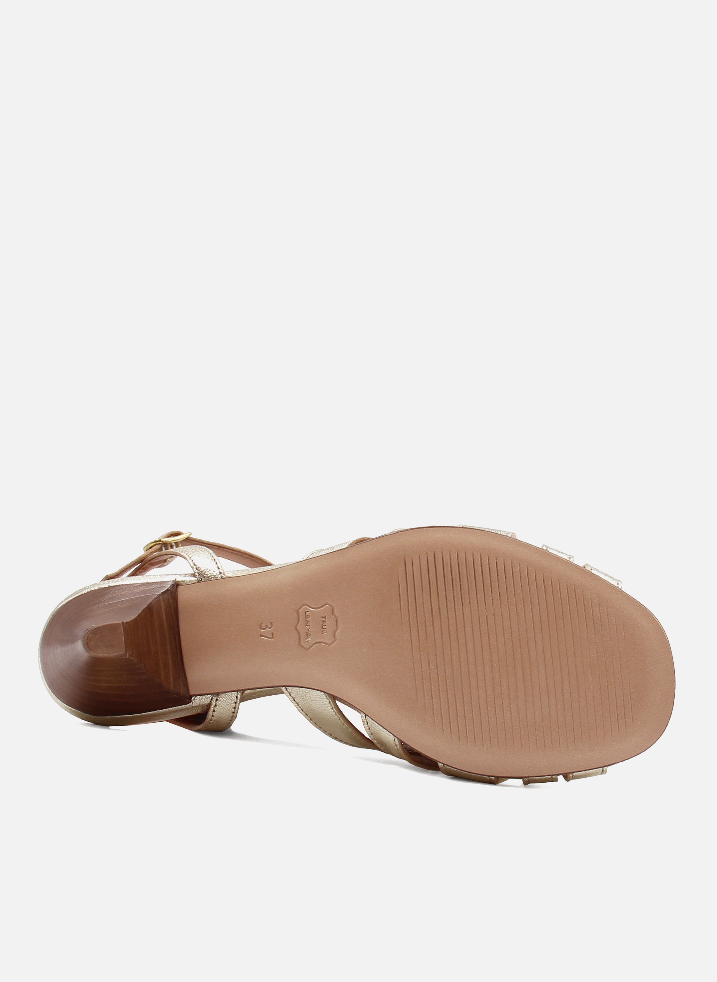 Medium heel metallic leather strappy sandals JULES & JENN Golden