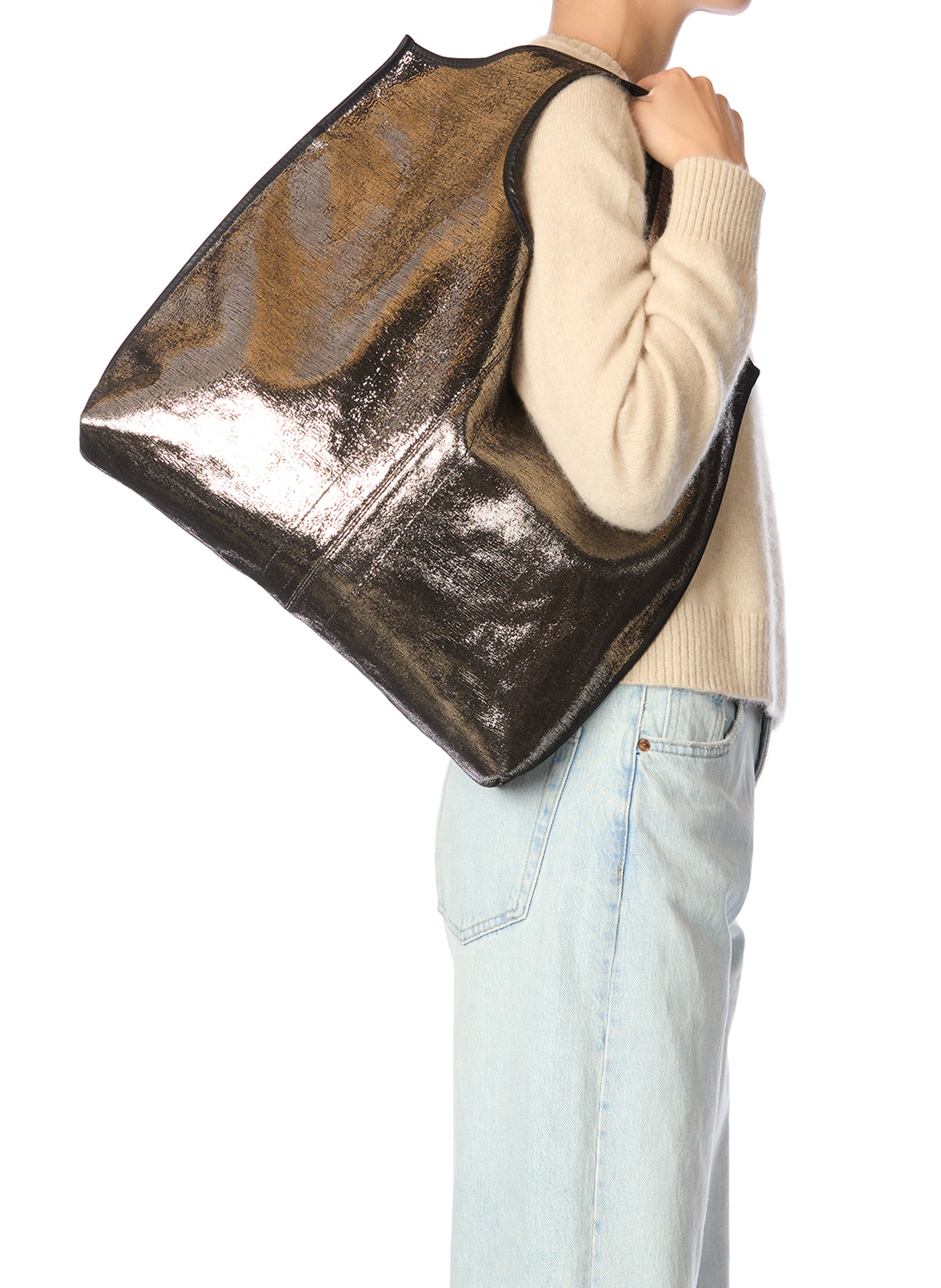 Mercer metallic leather tote bag JEROME DREYFUSS Silver