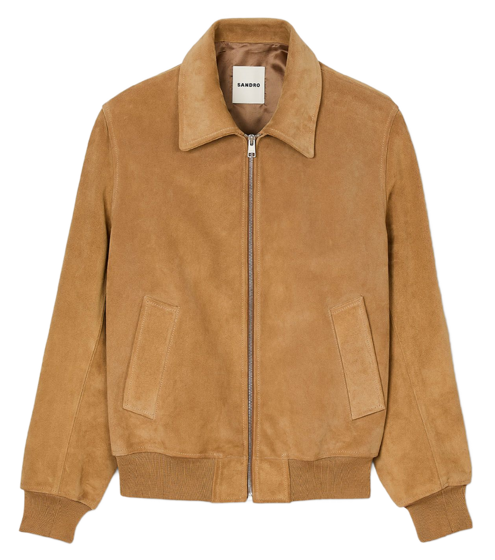 Recht, leren jack met klassieke kraag SANDRO Bruin