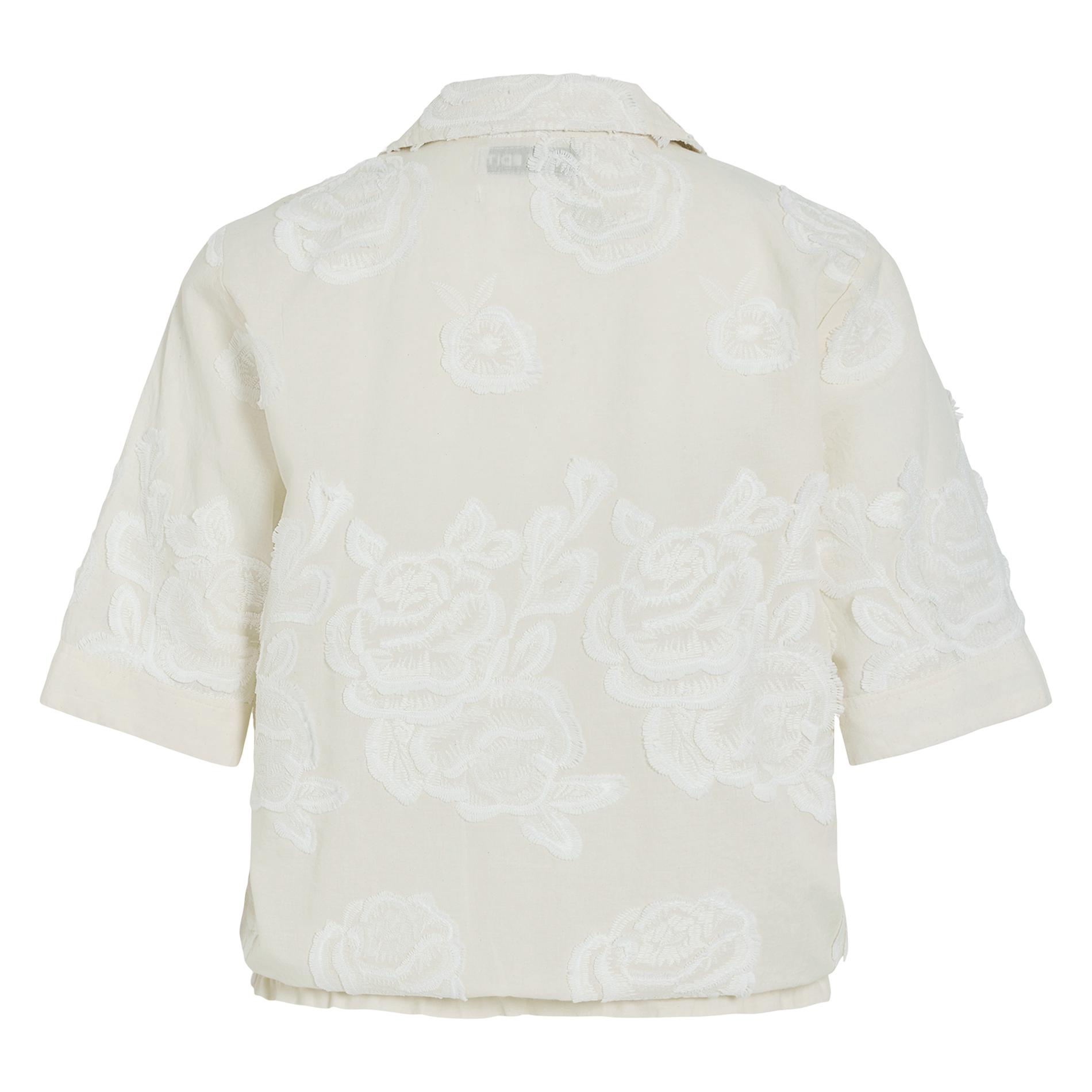 Short-sleeved shirt with floral embroidery ROUGE EDIT Beige