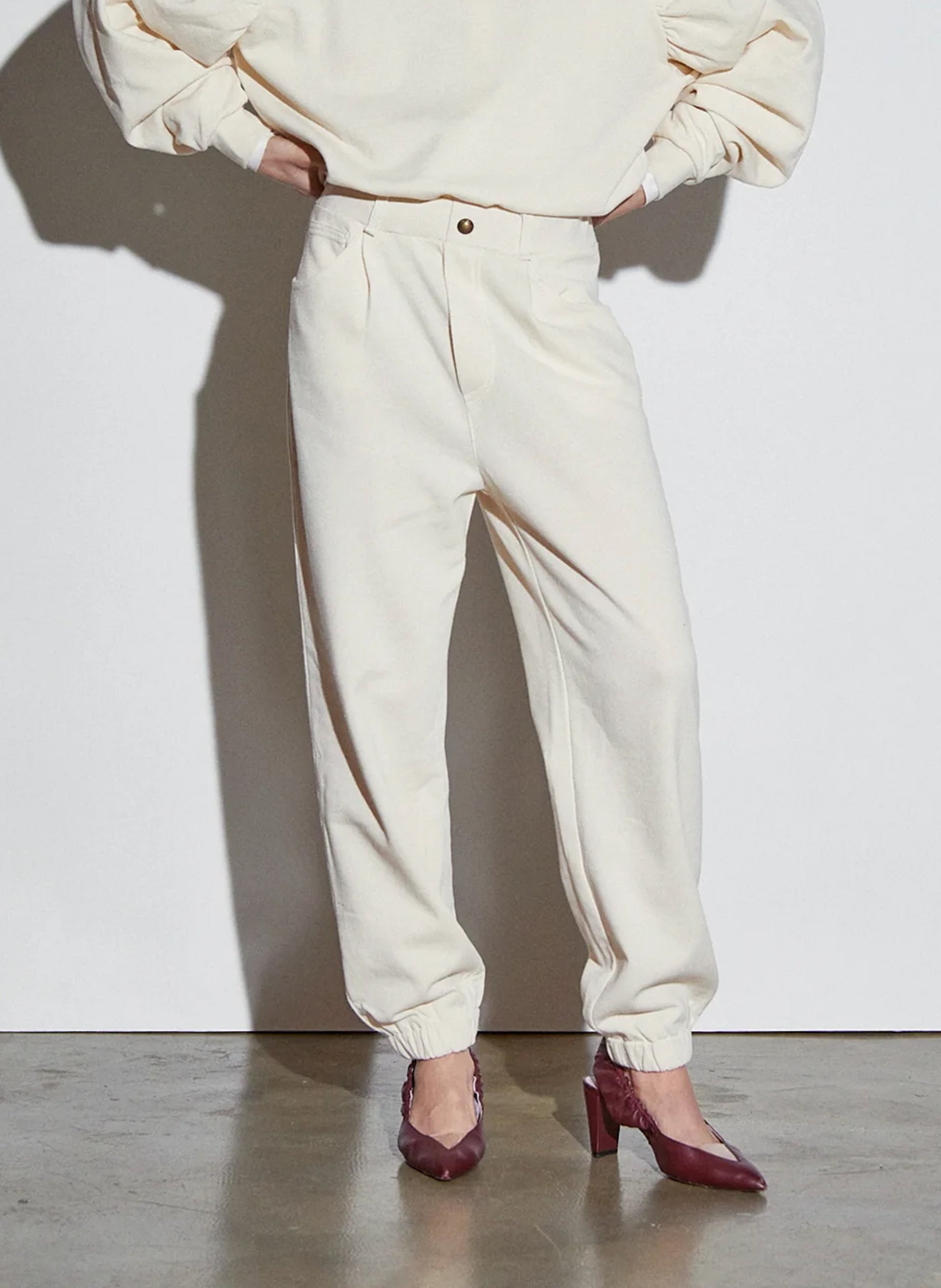 High-waisted cotton-blend track suit THE LABEL EDITION White