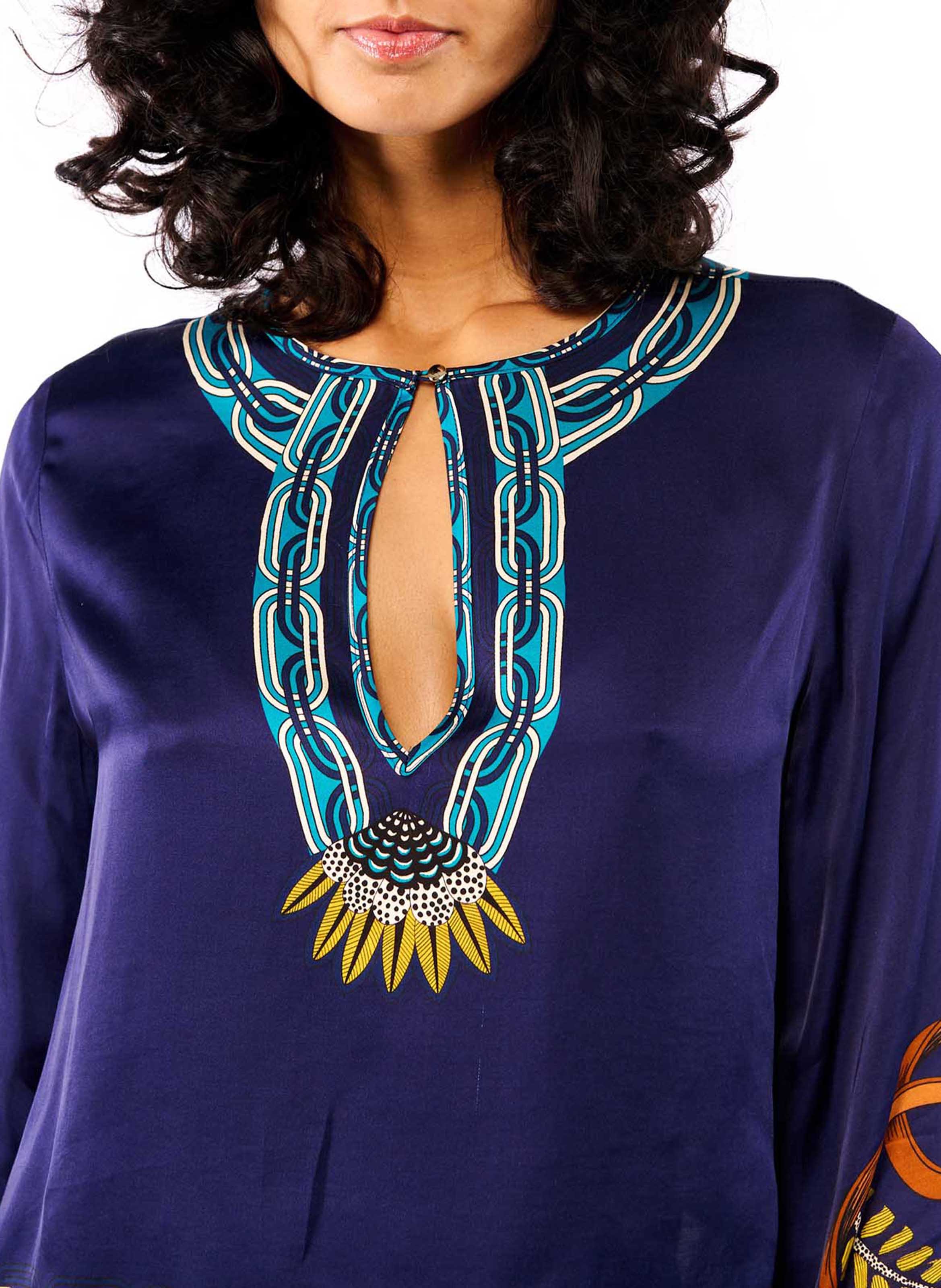 Printed round-neck top WILD Blau