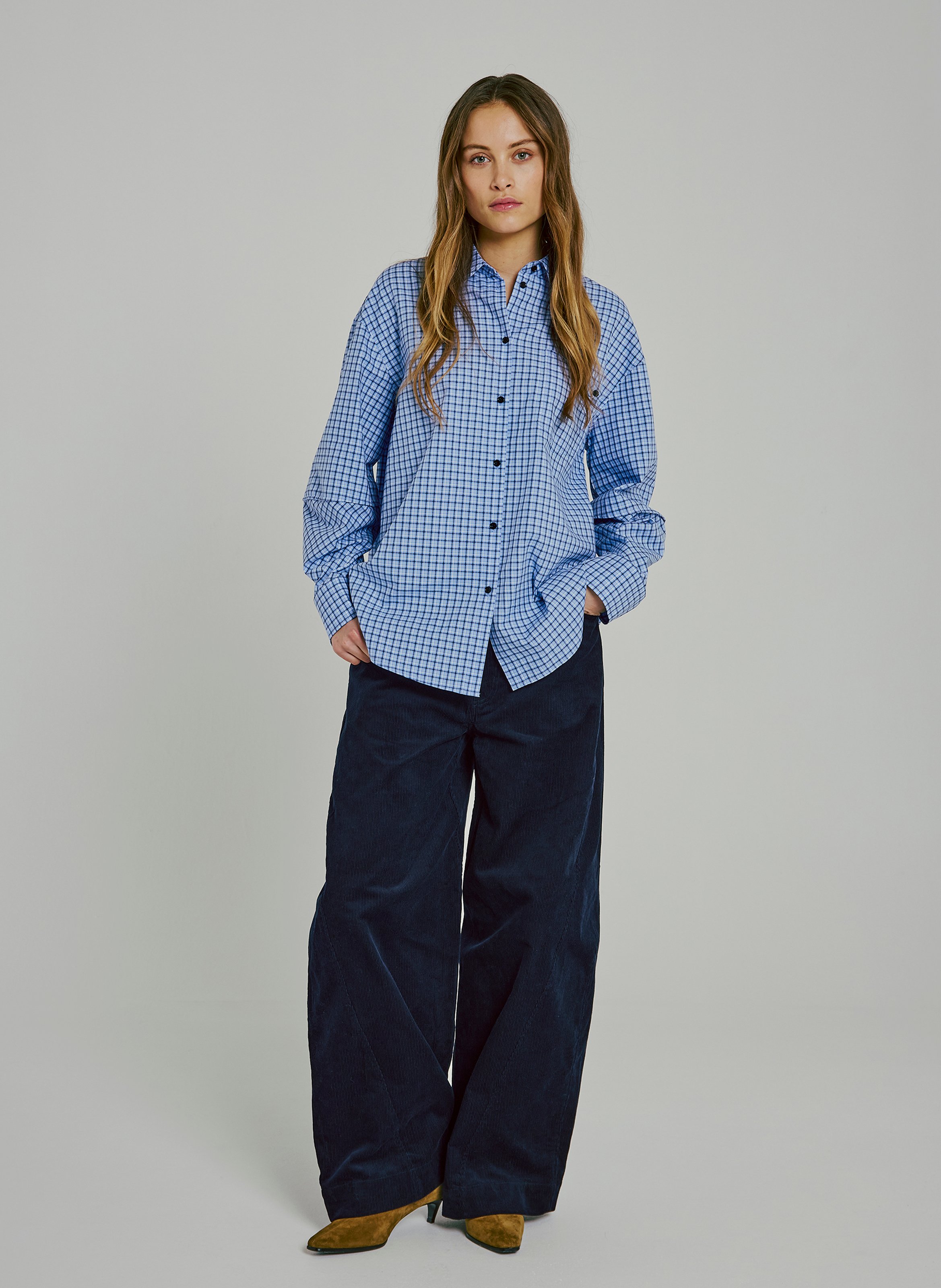 Oversized button-up checkered shirt NORR Blue