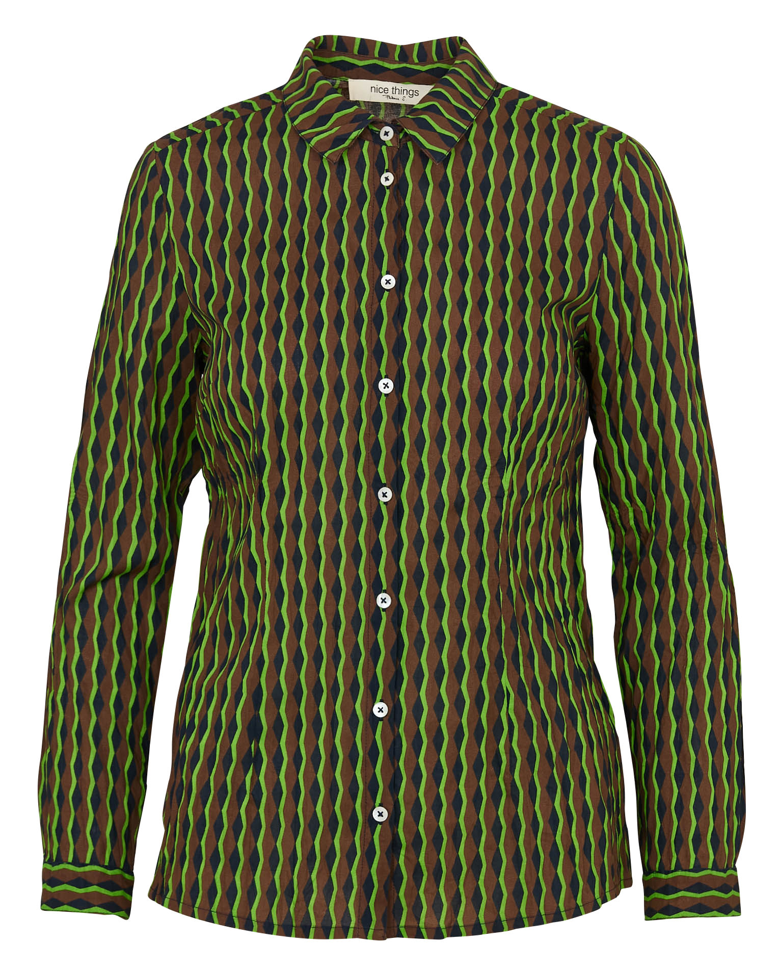 Chemise cintrée imprimé zigzag en coton froissé NICE THINGS Bleu