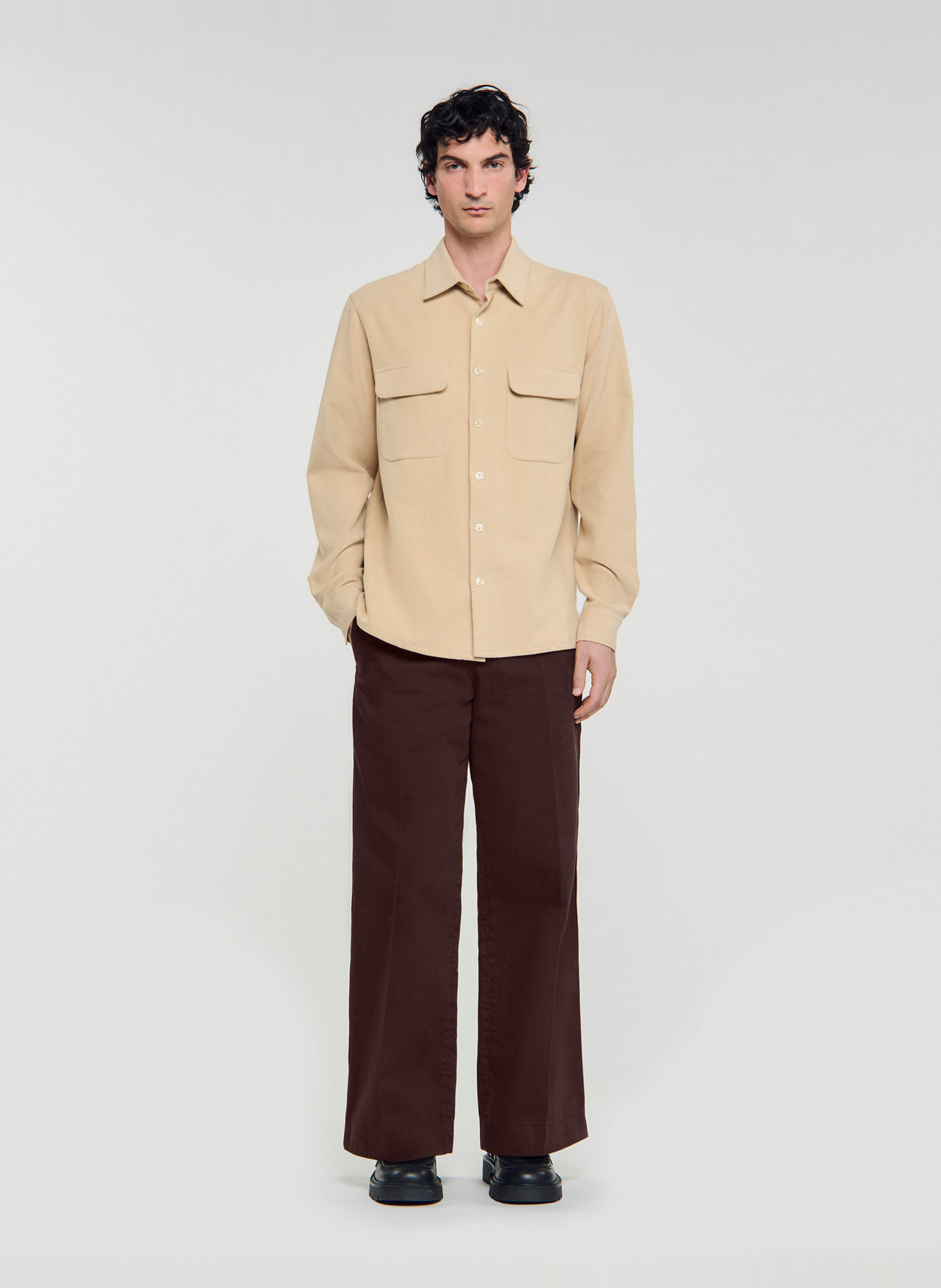Cotton shirt with classic collar SANDRO Beige