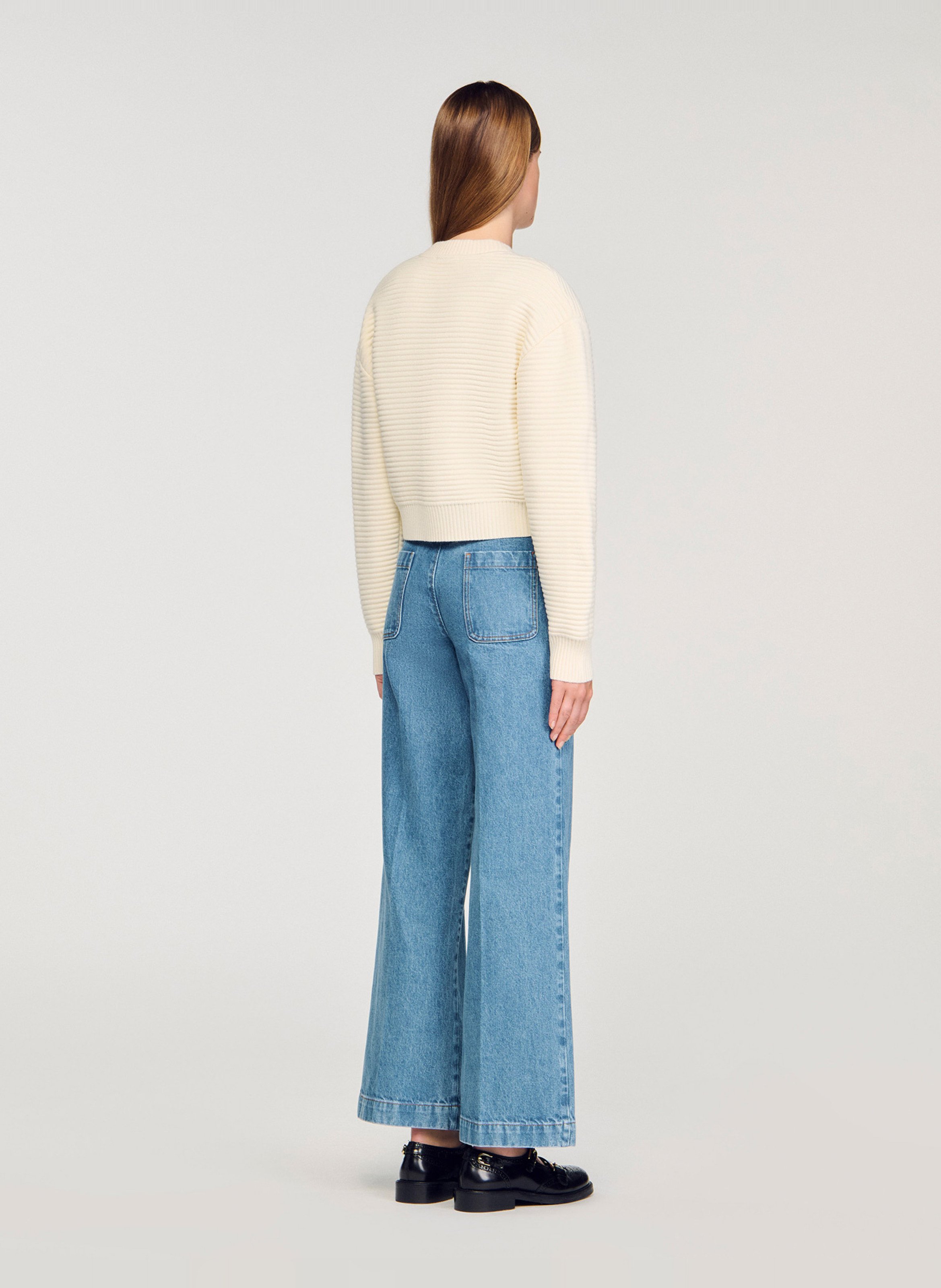 Cardigan boutonné court côtelé  SANDRO Blanc