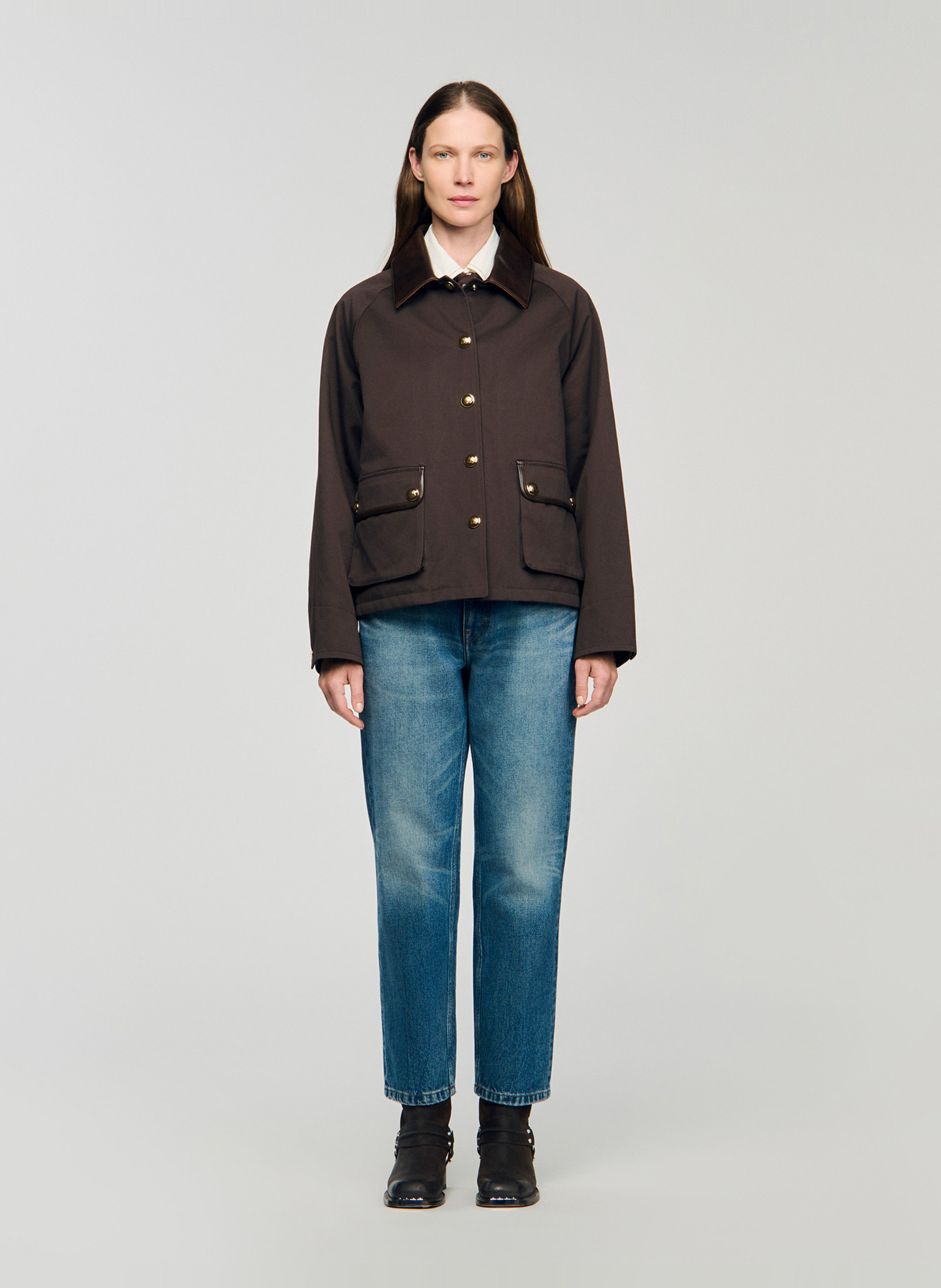 Veste col classique en coton SANDRO Marron