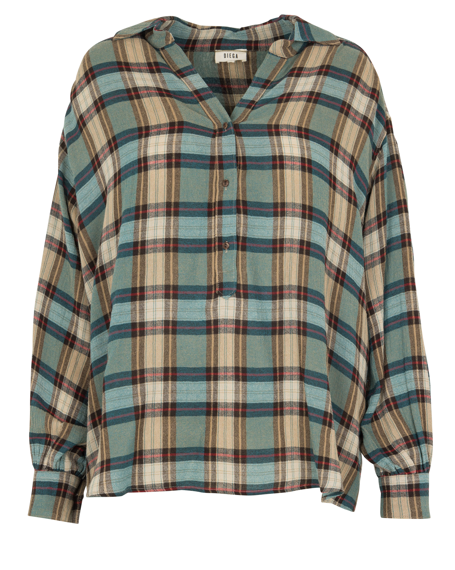 Loose blouse with classic checkered collar DIEGA Beige