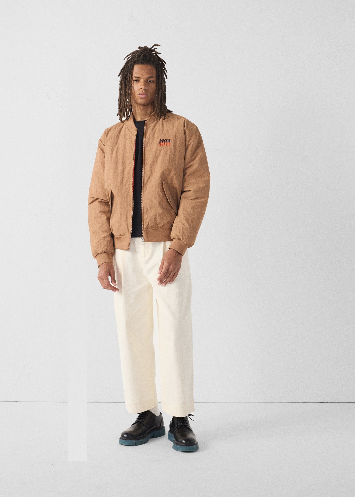 Bomber jacket in brown sugar/fire red bentham. JOTT Brown