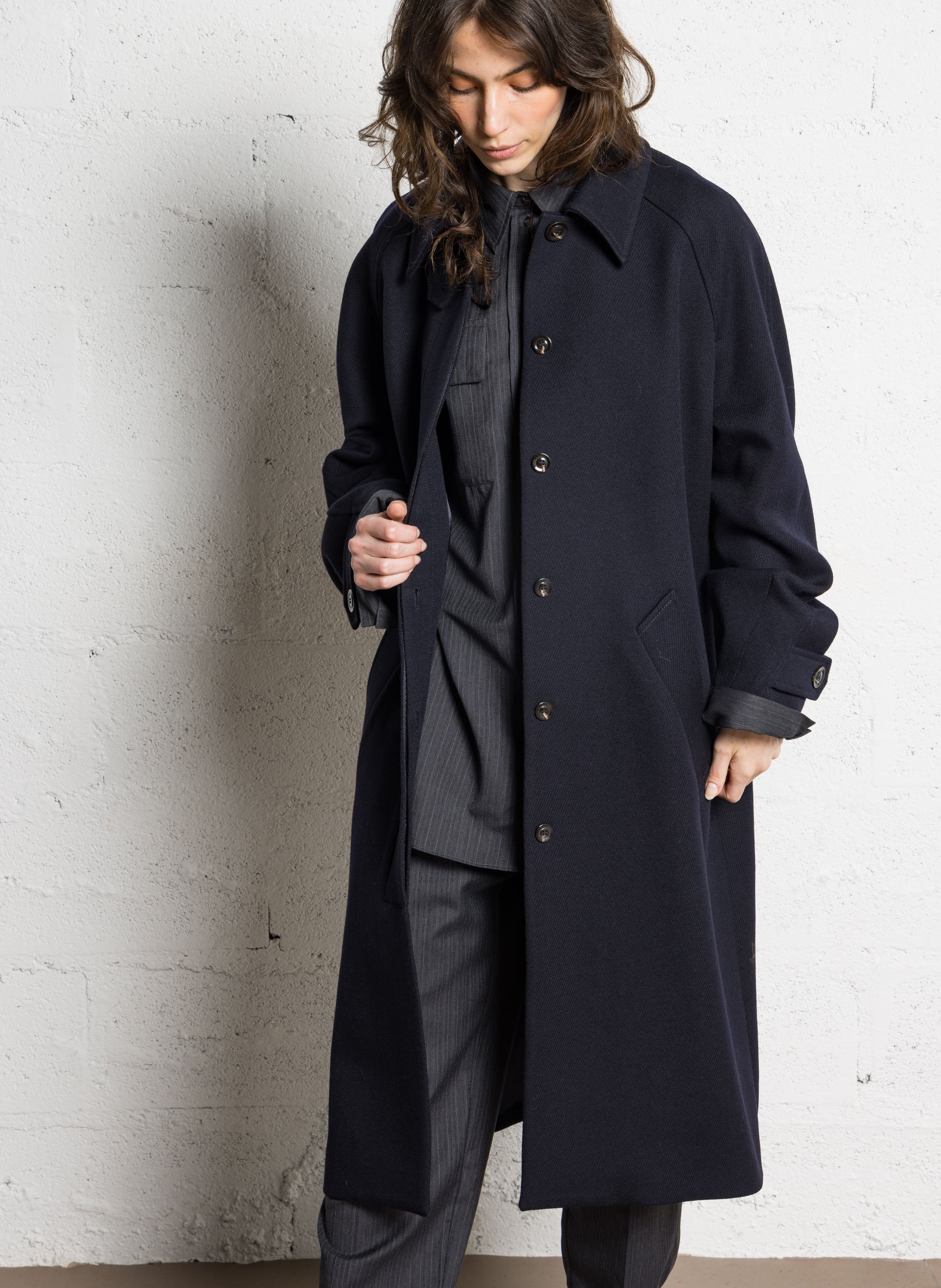 Manteau oversize col classique en laine SOEUR Bleu