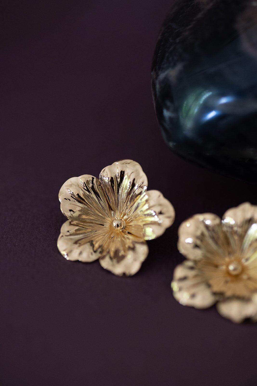 AGLAÉ - Silver-plated flower maxi stud earrings MONSIEUR SIMONE Golden