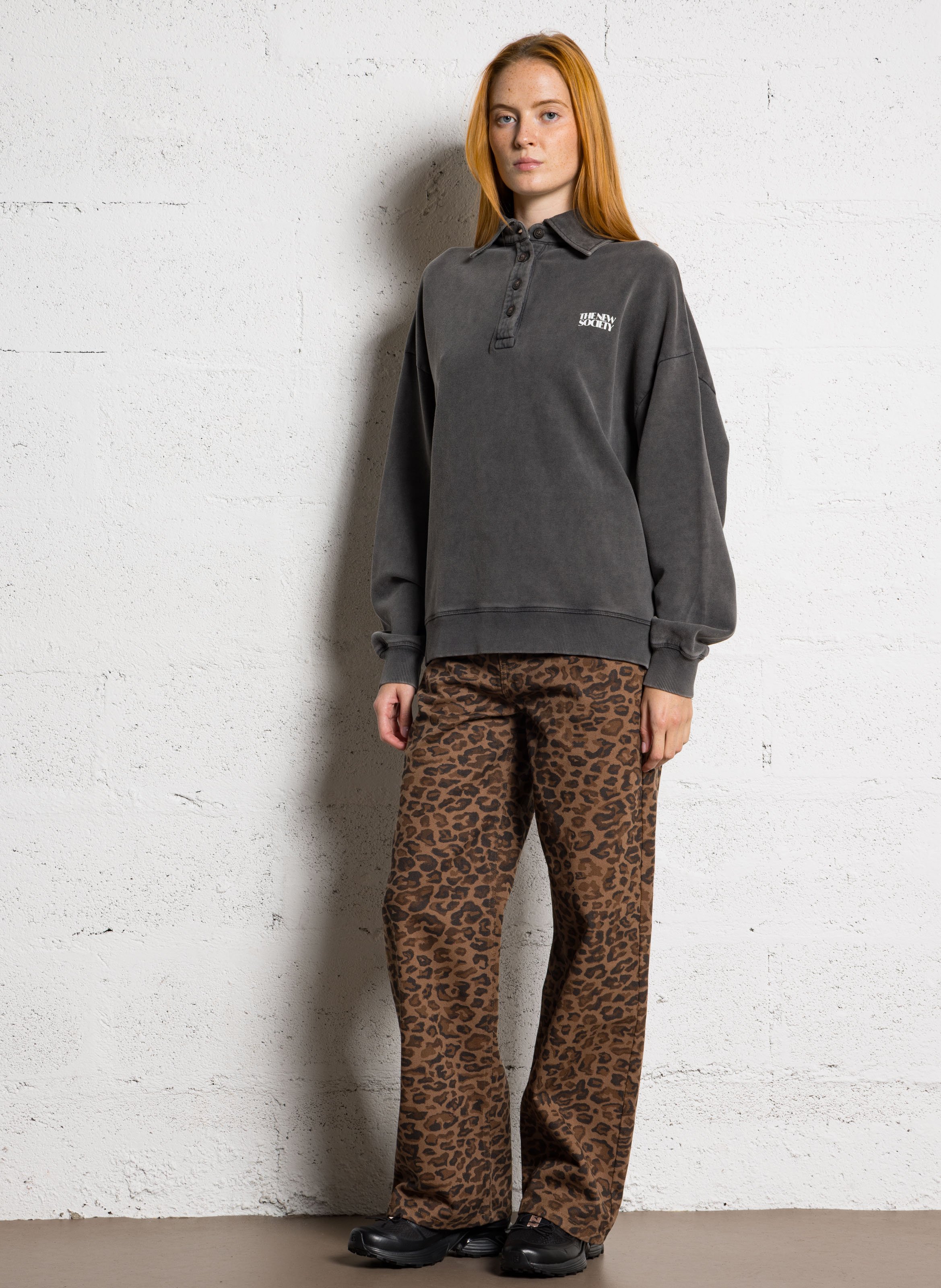 Polo kraag sweatshirt van katoen THE NEW SOCIETY Grijs