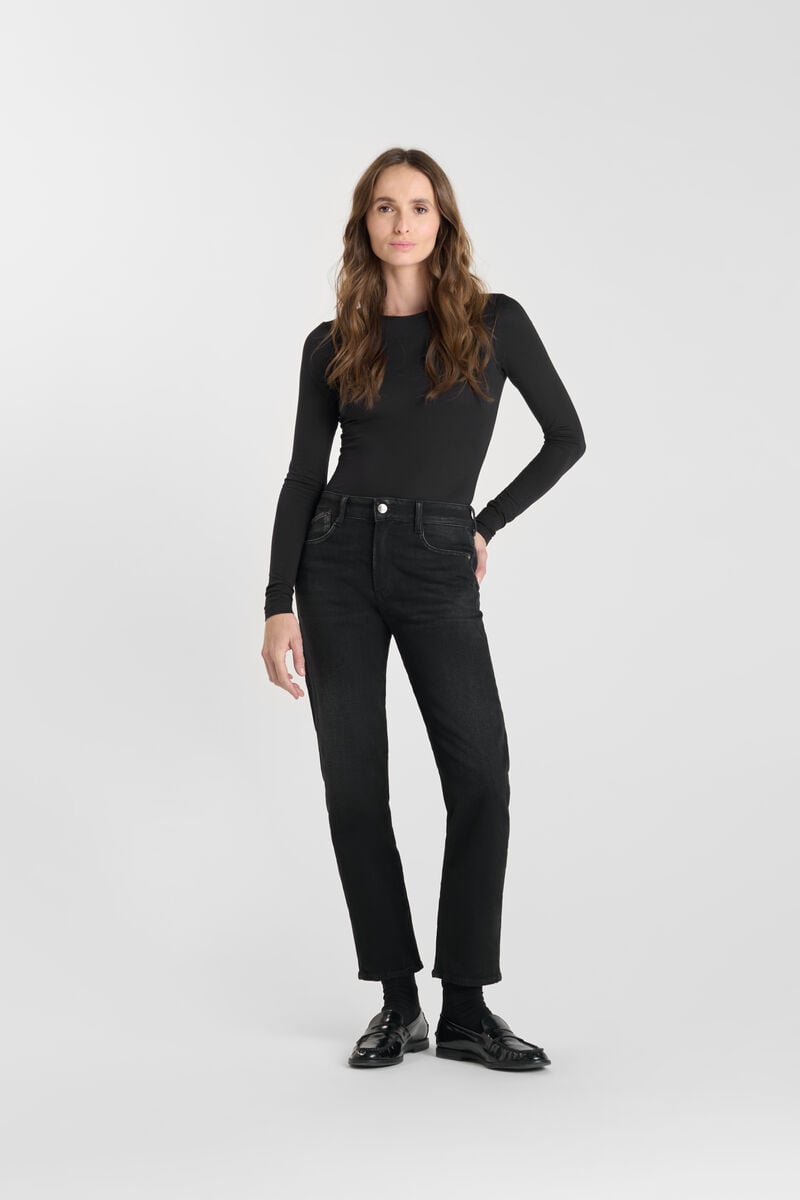 Straight leg high waist mom jeans 7/8 length, 7/8 length LE TEMPS DES CERISES Black