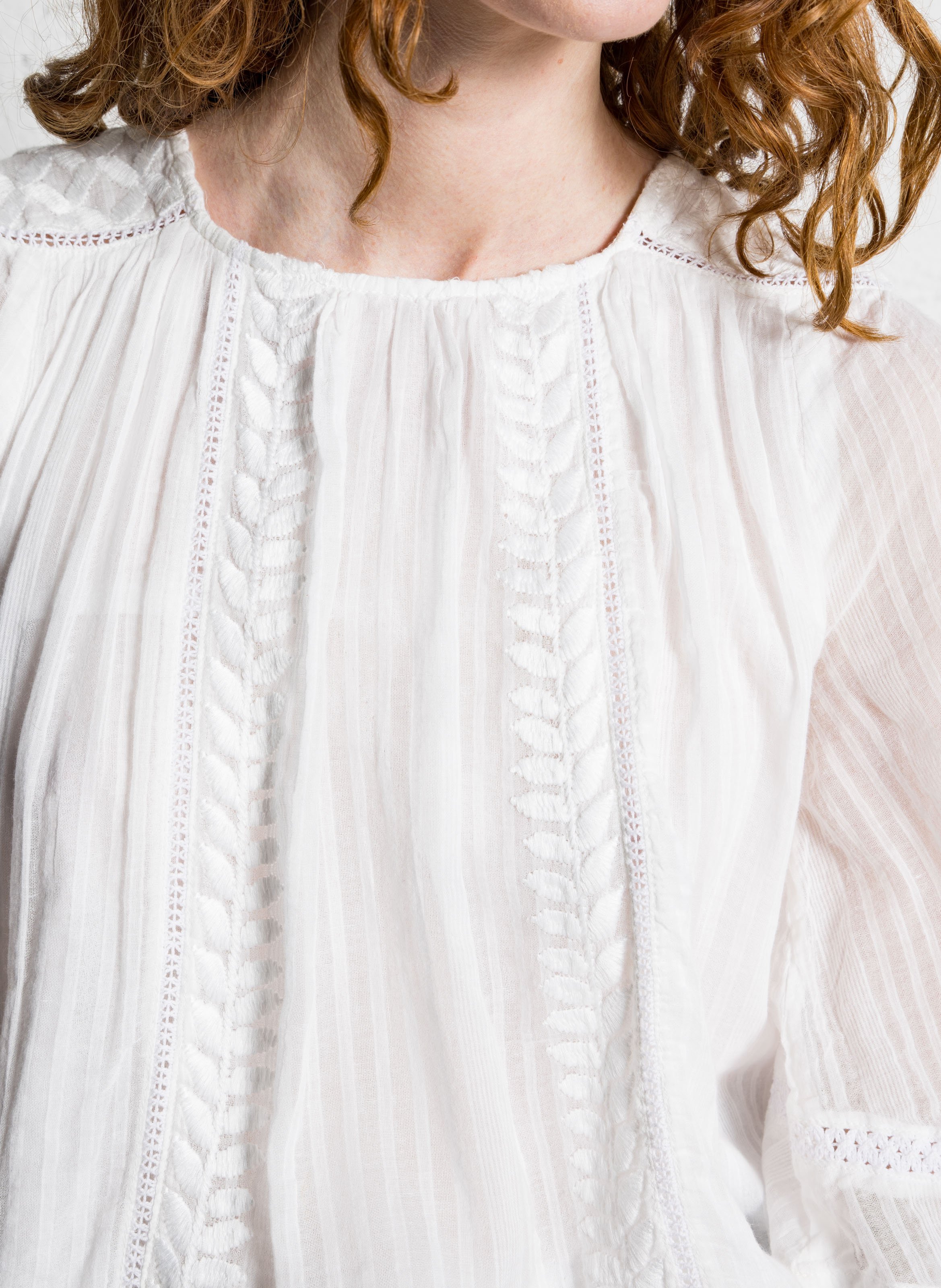 Blouse oversize col rond en coton SUNCOO Blanc