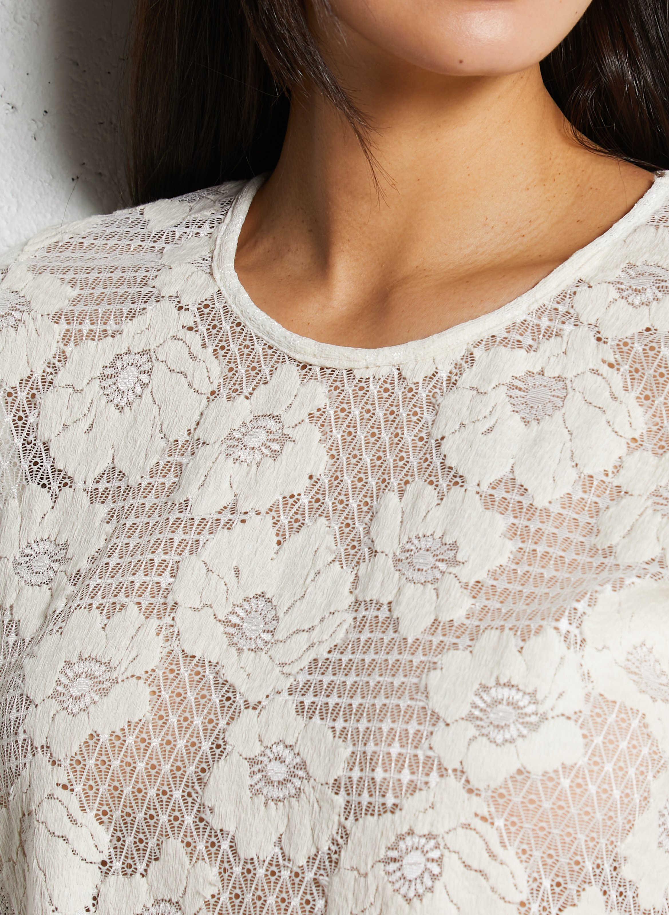 Lace short-sleeve top LA NOUVELLE Beige