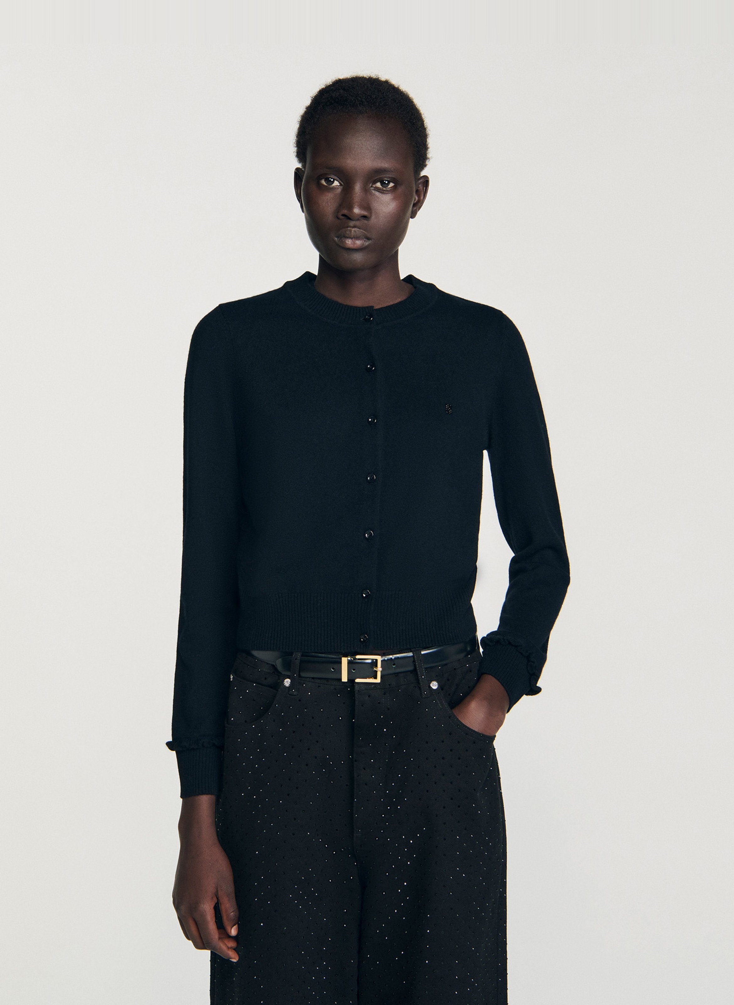 Cardigan à volants en laine mélangée SANDRO Noir