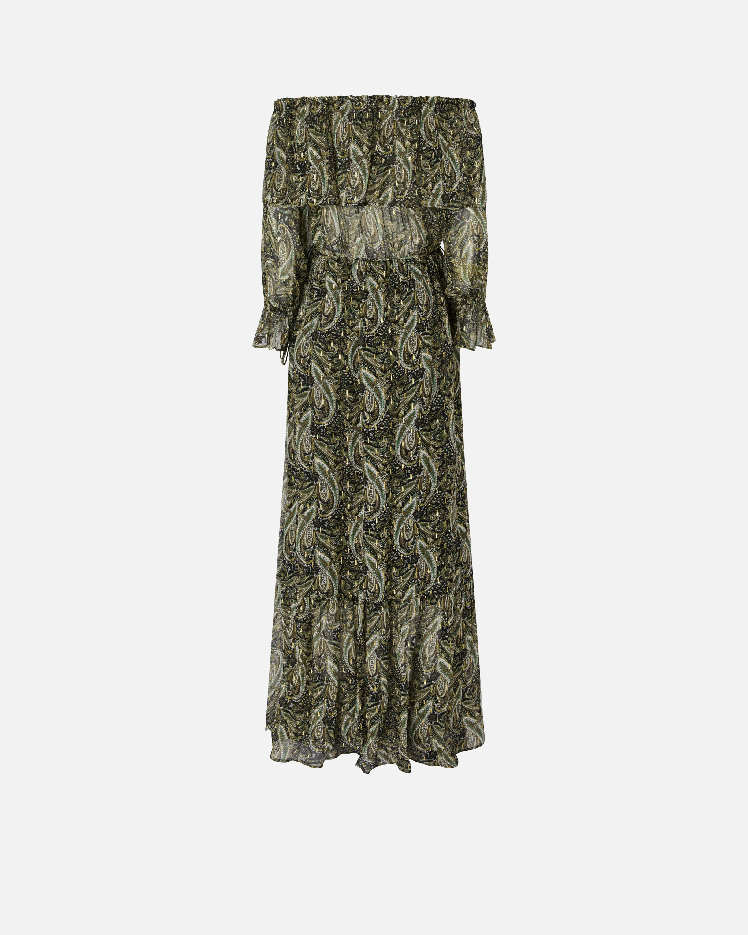 Long dress with bardot neckline and cashmere print PINKO Green