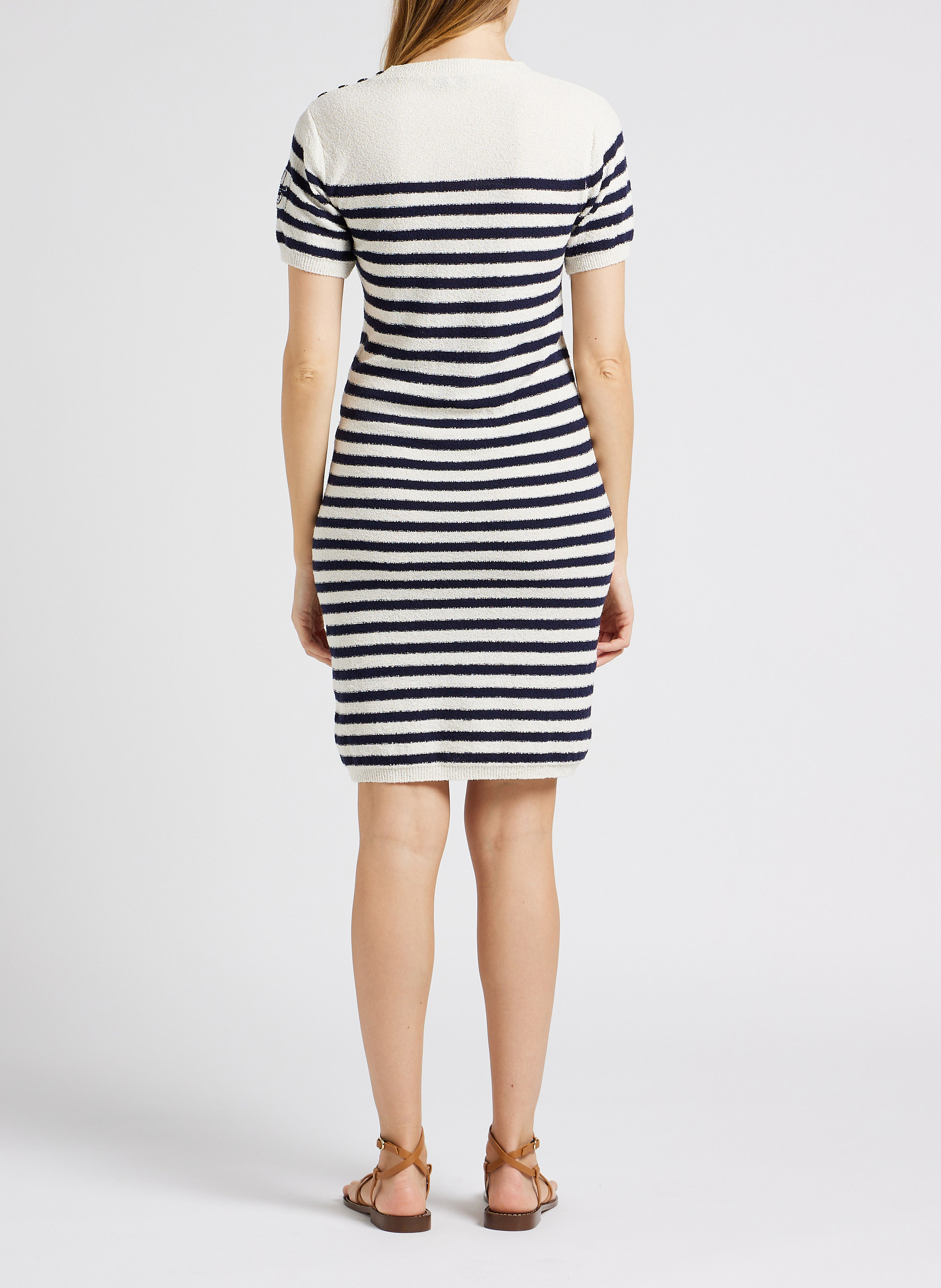 Jurk van katoenmix met marinestrepen en ronde hals LA PETITE FRANCAISE Blauw