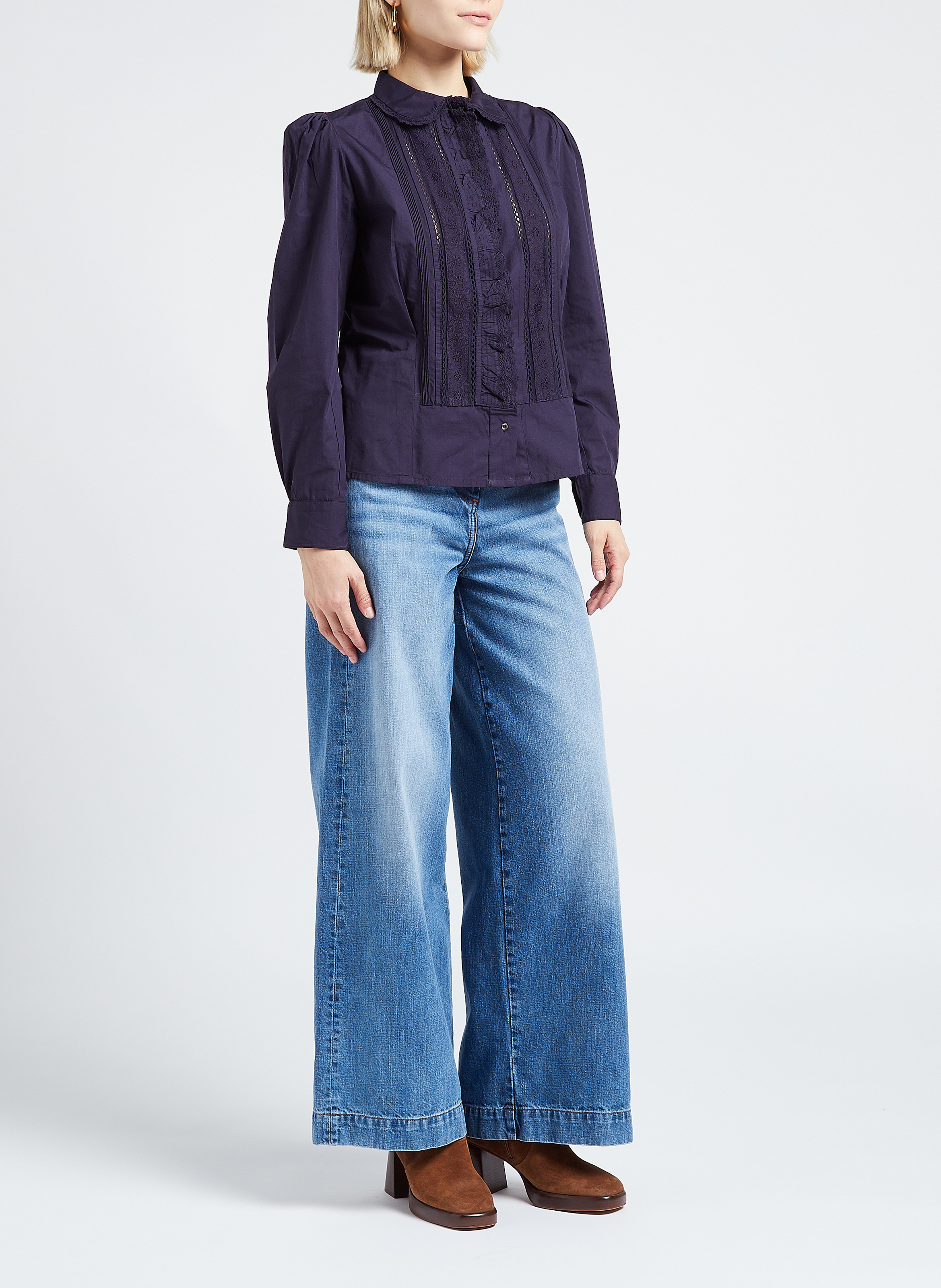 Bluse mit Bubikragen, aus Baumwoll-Popeline ANTIK BATIK Blau