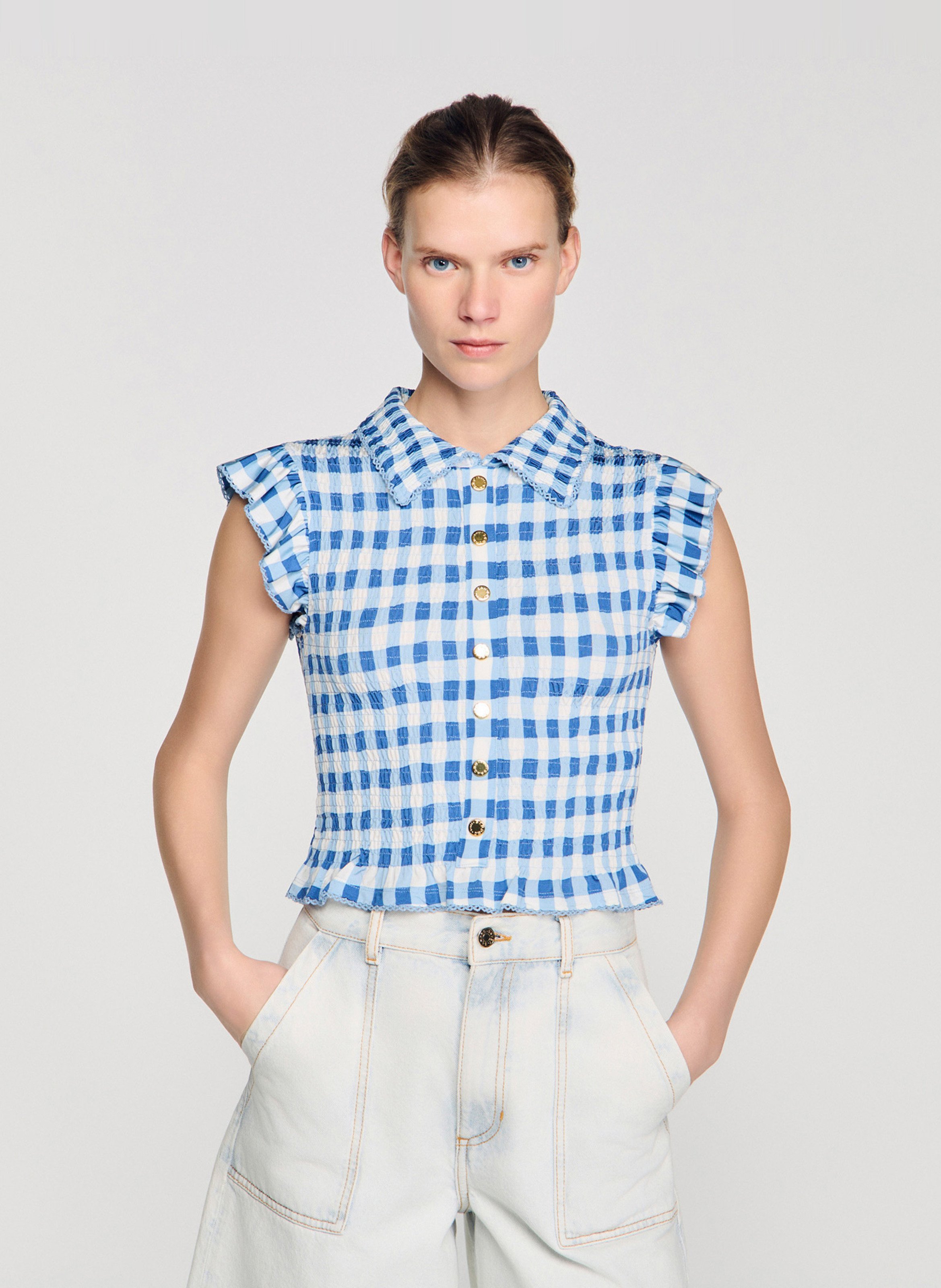 Geruite top met klassieke kraag SANDRO Blauw