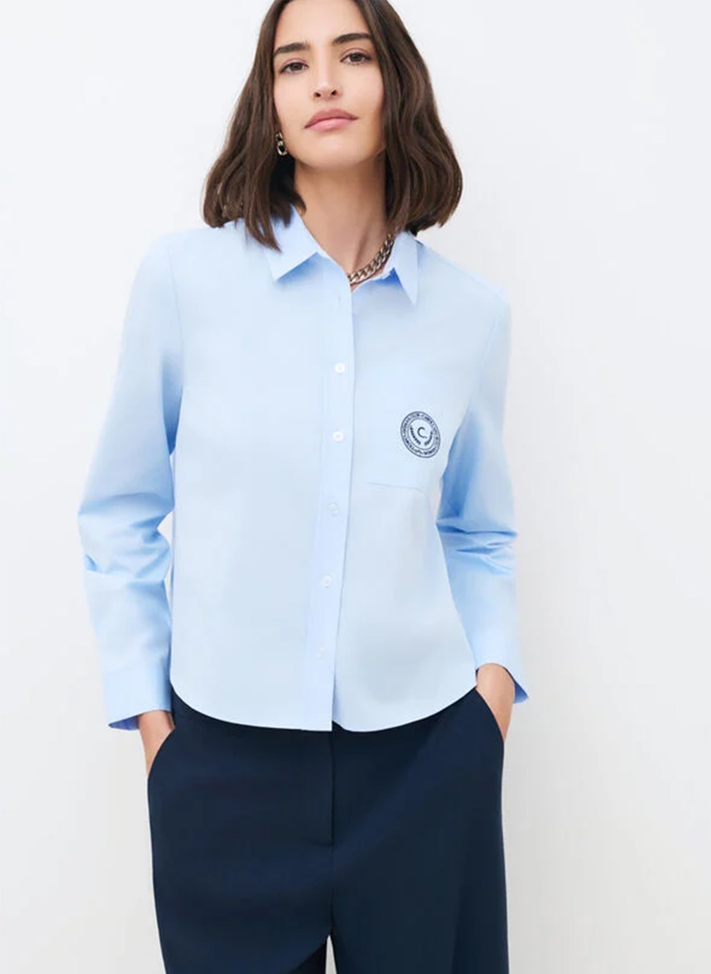 Chemise droite col classique en coton et coton recyclé mélangé CAROLL Bleu