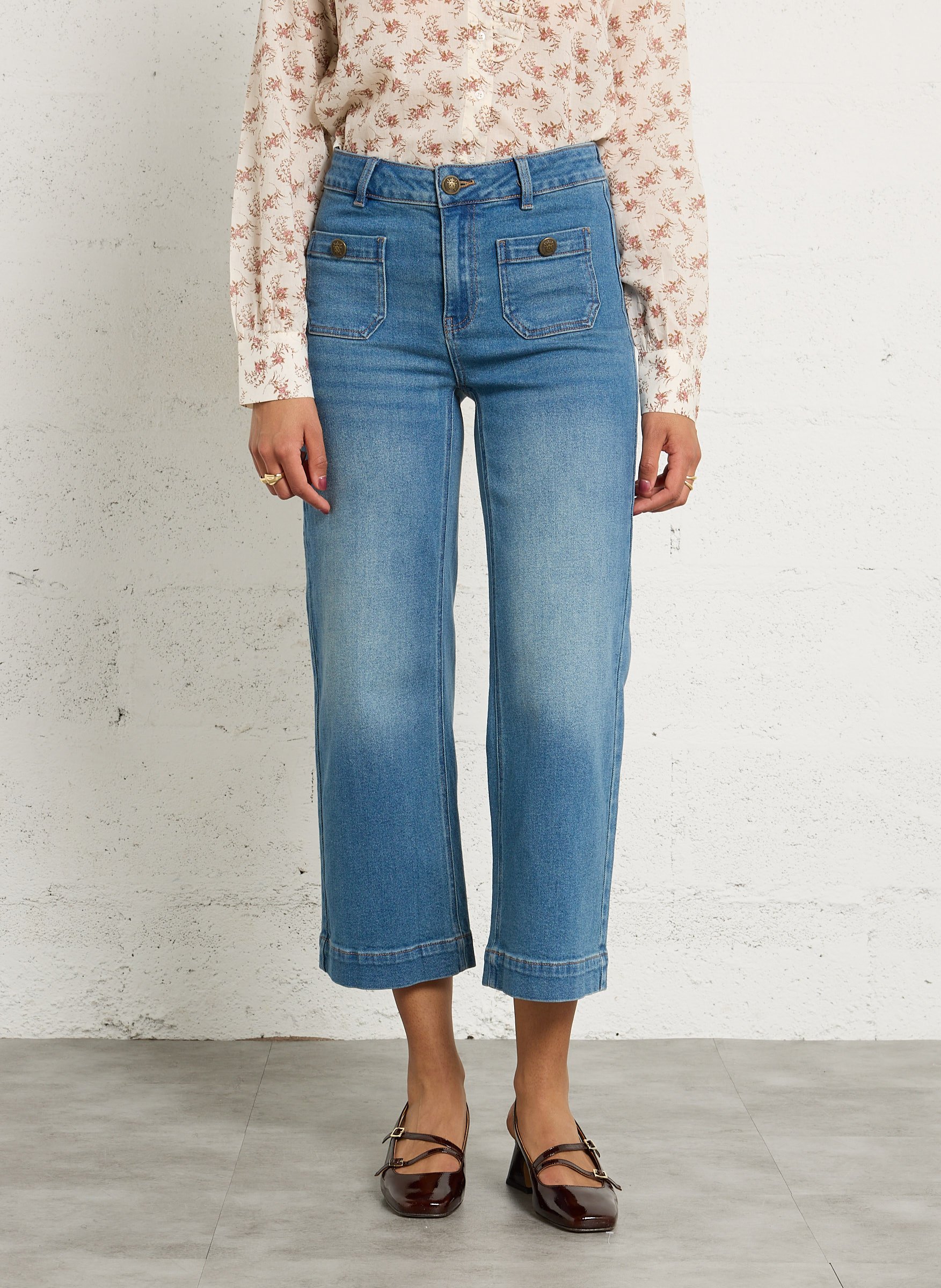 Straight Cropped Plain Jeans MAISON 123 Blue