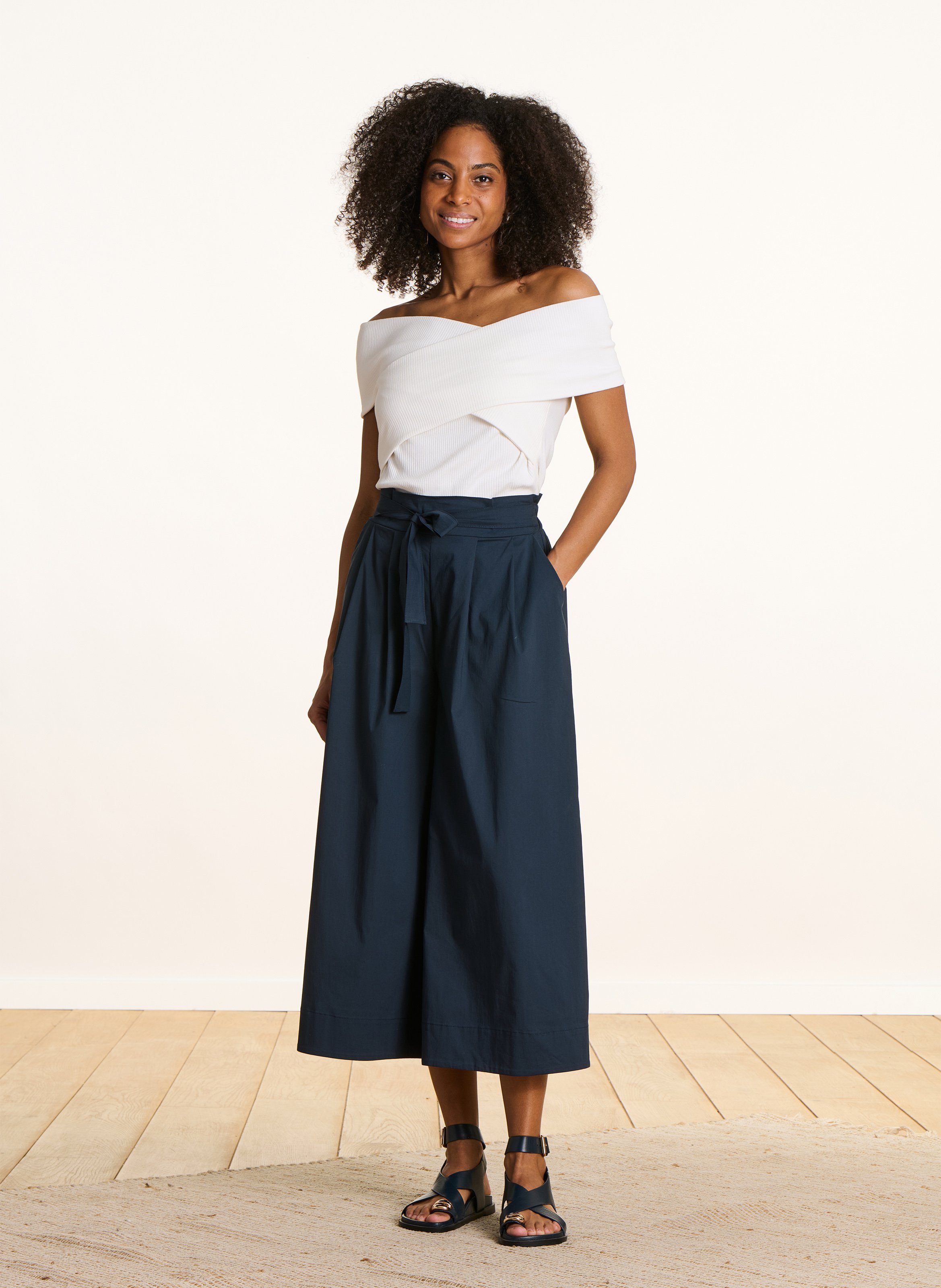 Wide-leg cotton blend pants LA FEE MARABOUTEE Blue