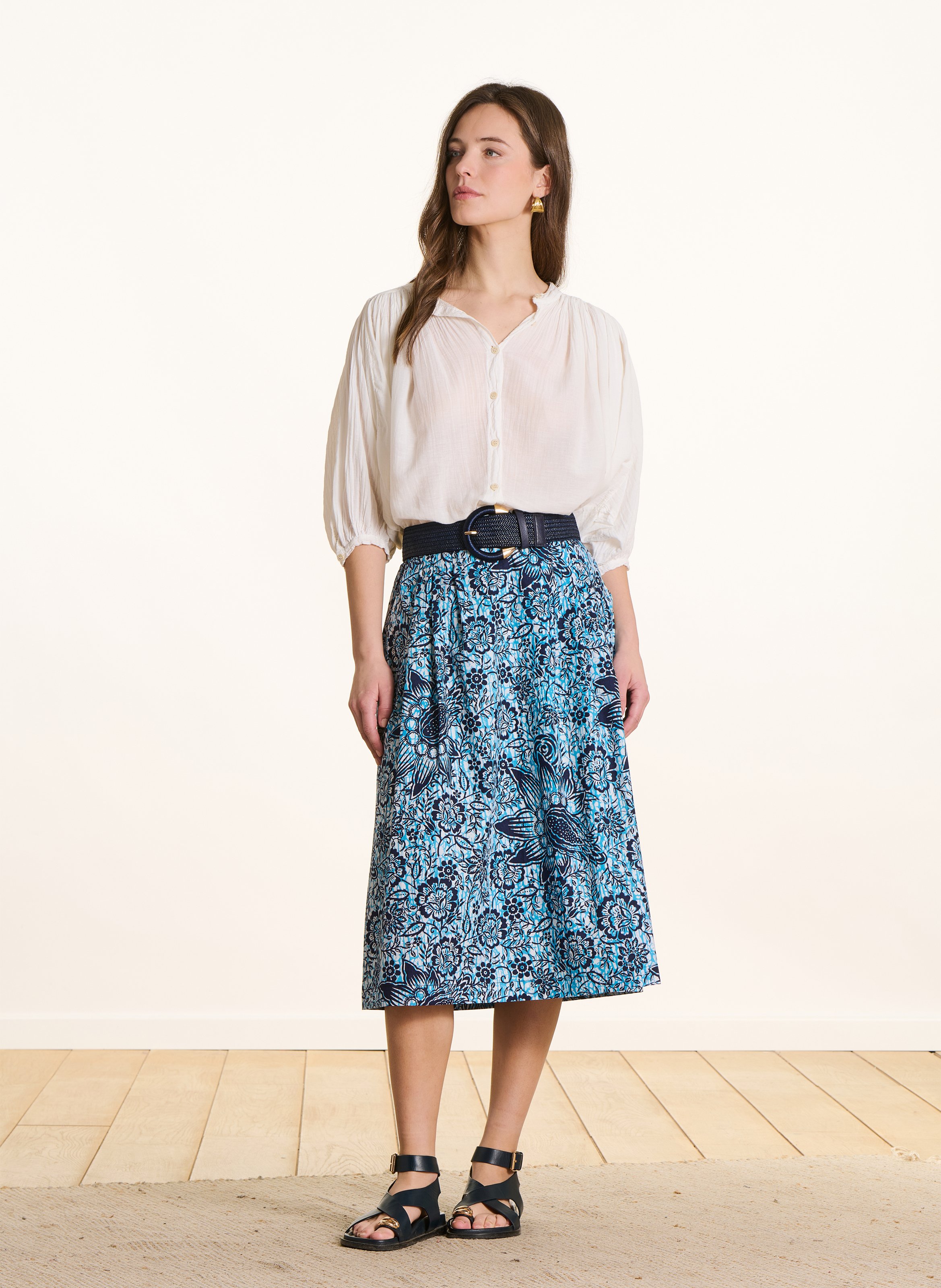 Jupe longue en coton imprimé LA FEE MARABOUTEE Bleu