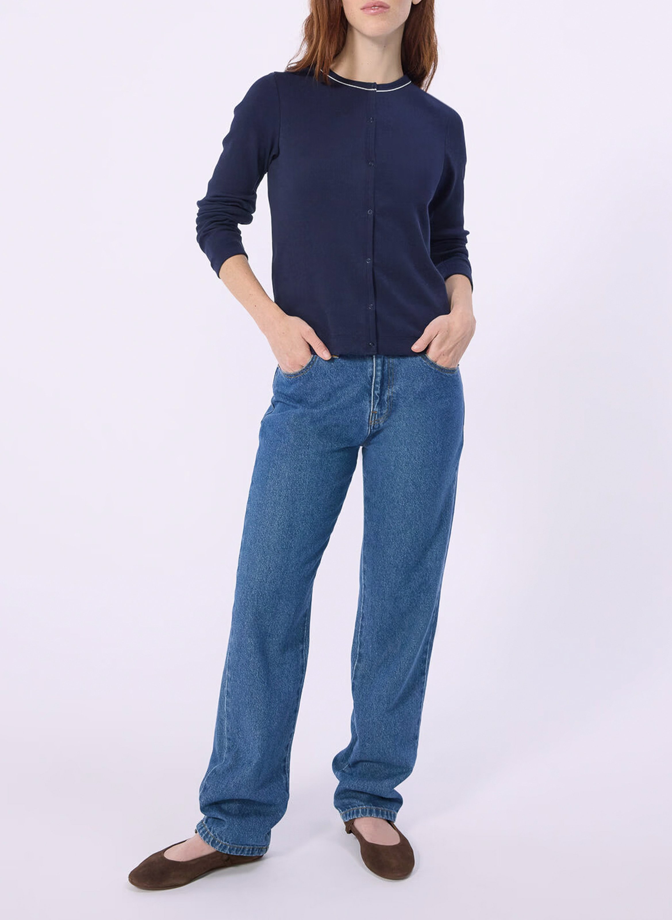 Baumwoll-Strickjacke mit Rundhalsausschnitt PETIT BATEAU Blau