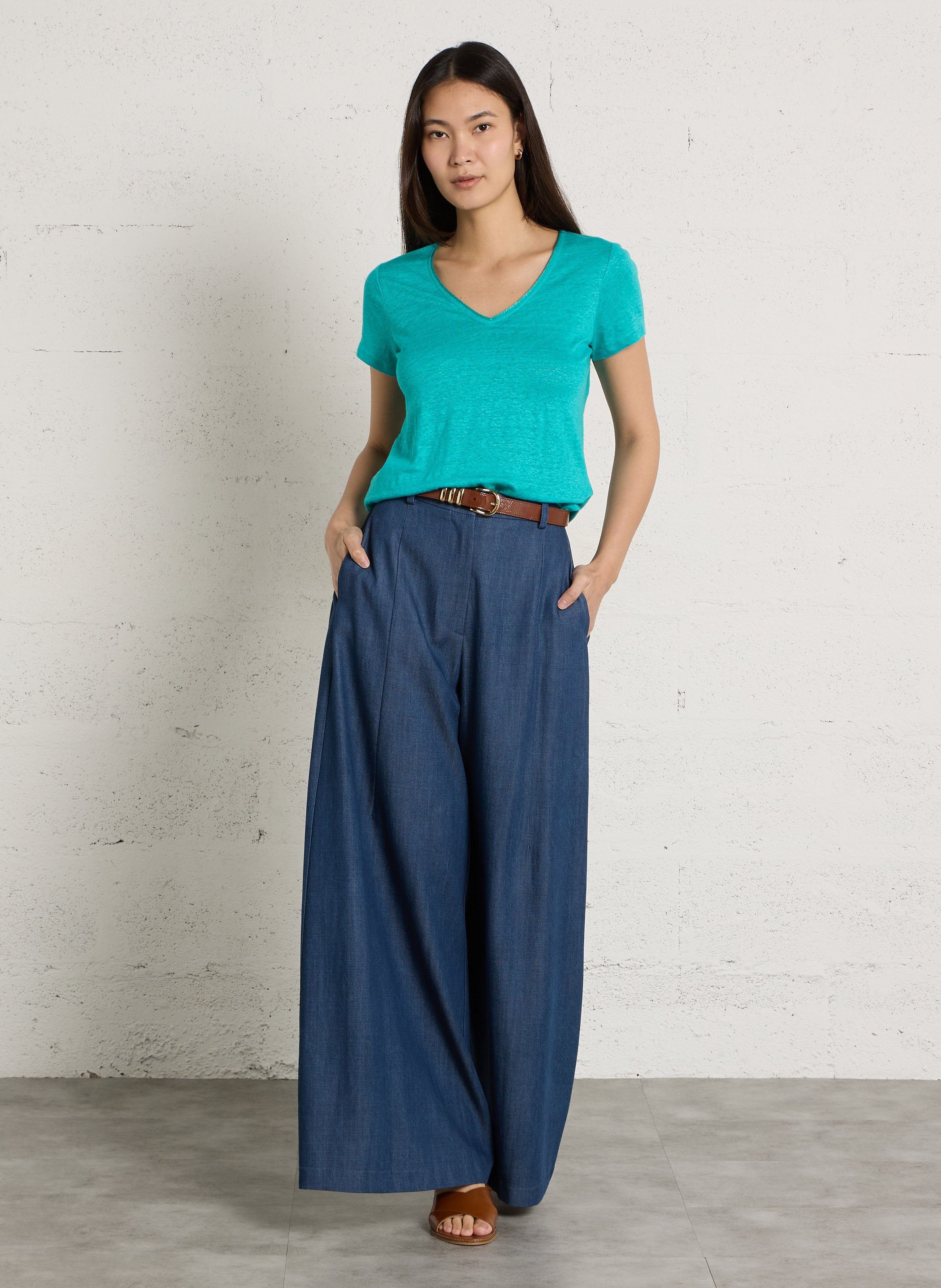 Fine linen V-neck sweater SUD EXPRESS Blue