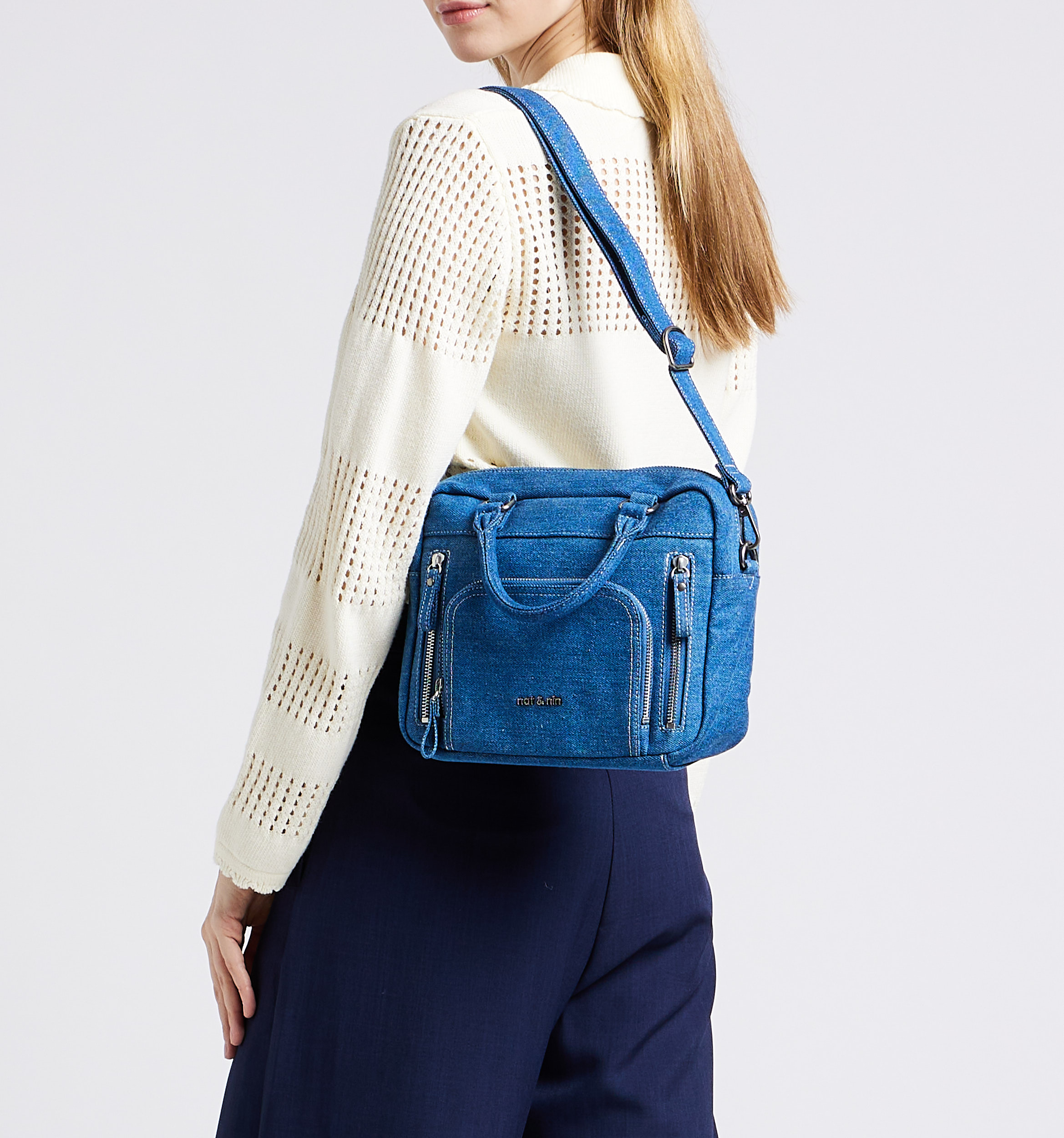 Sac à main jean en coton NAT & NIN Bleu