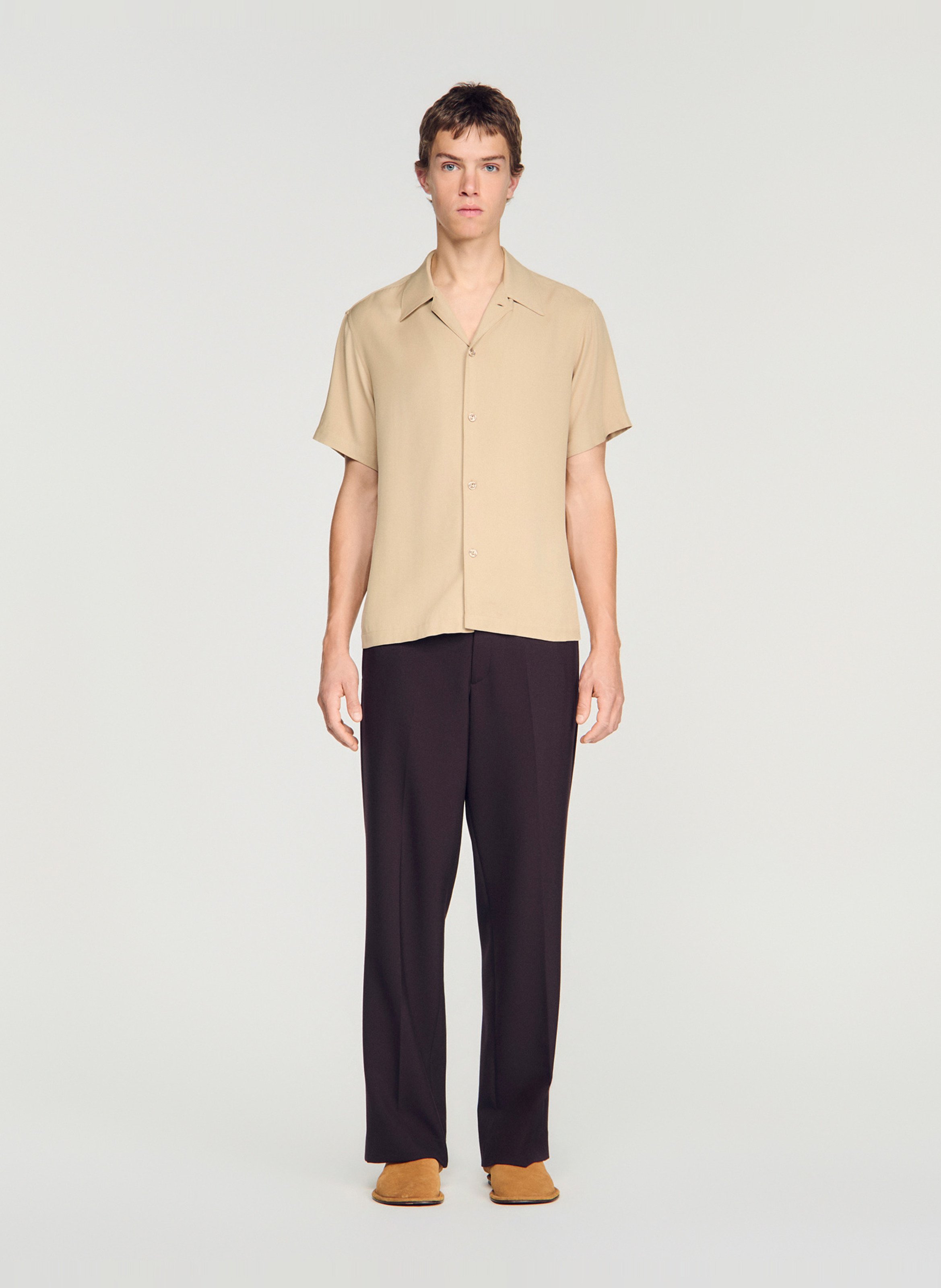 Chemise droite col cubain SANDRO Marron