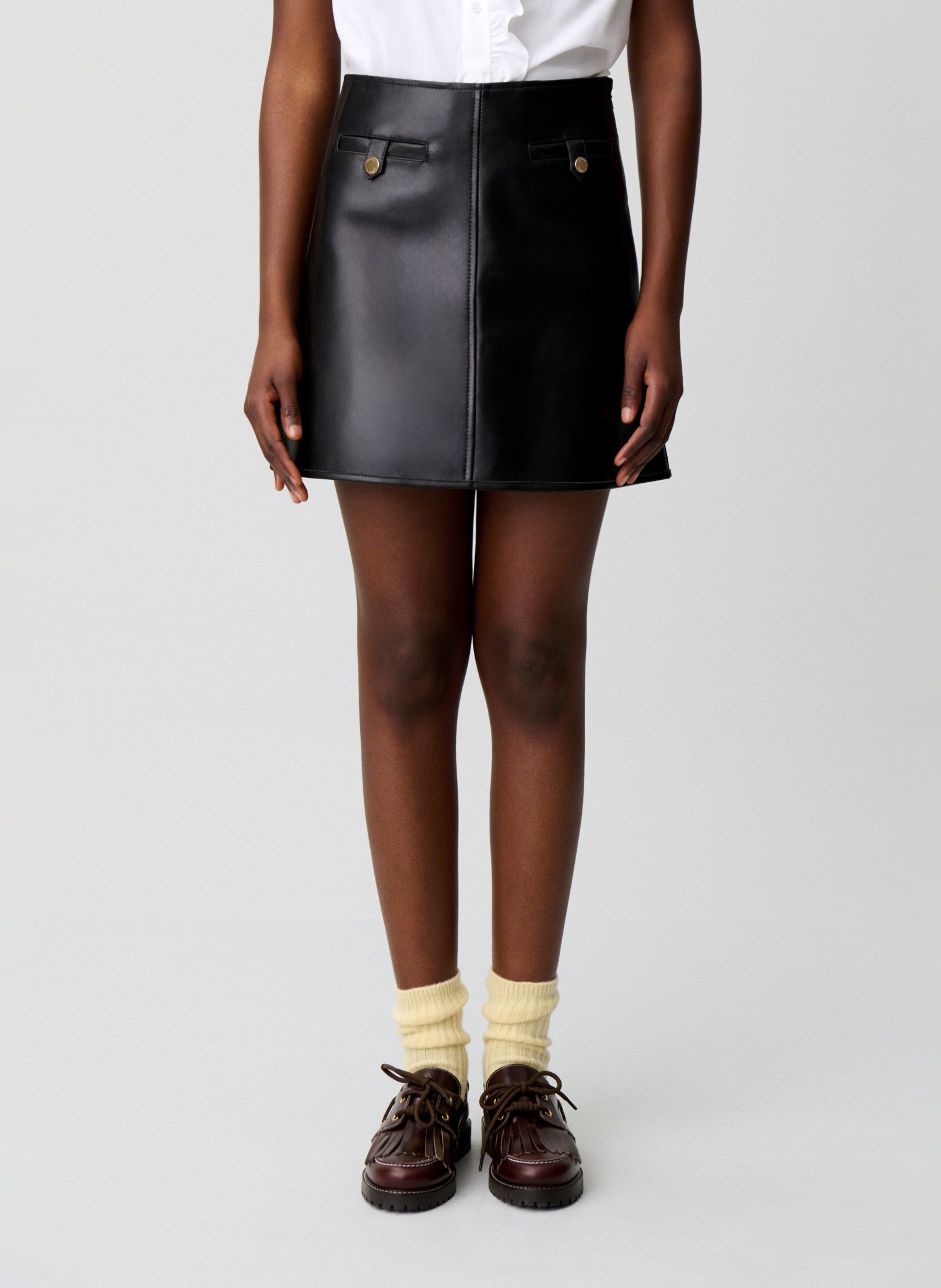 Jupe courte évasée en cuir CLAUDIE PIERLOT Noir