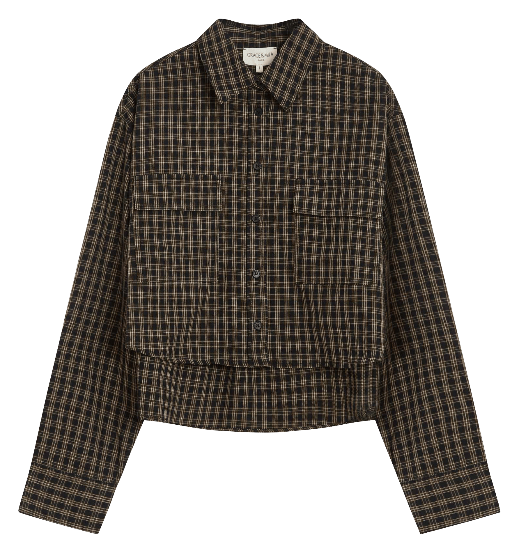 Rechte asymmetrische katoenen blouse met print GRACE ET MILA Zwart