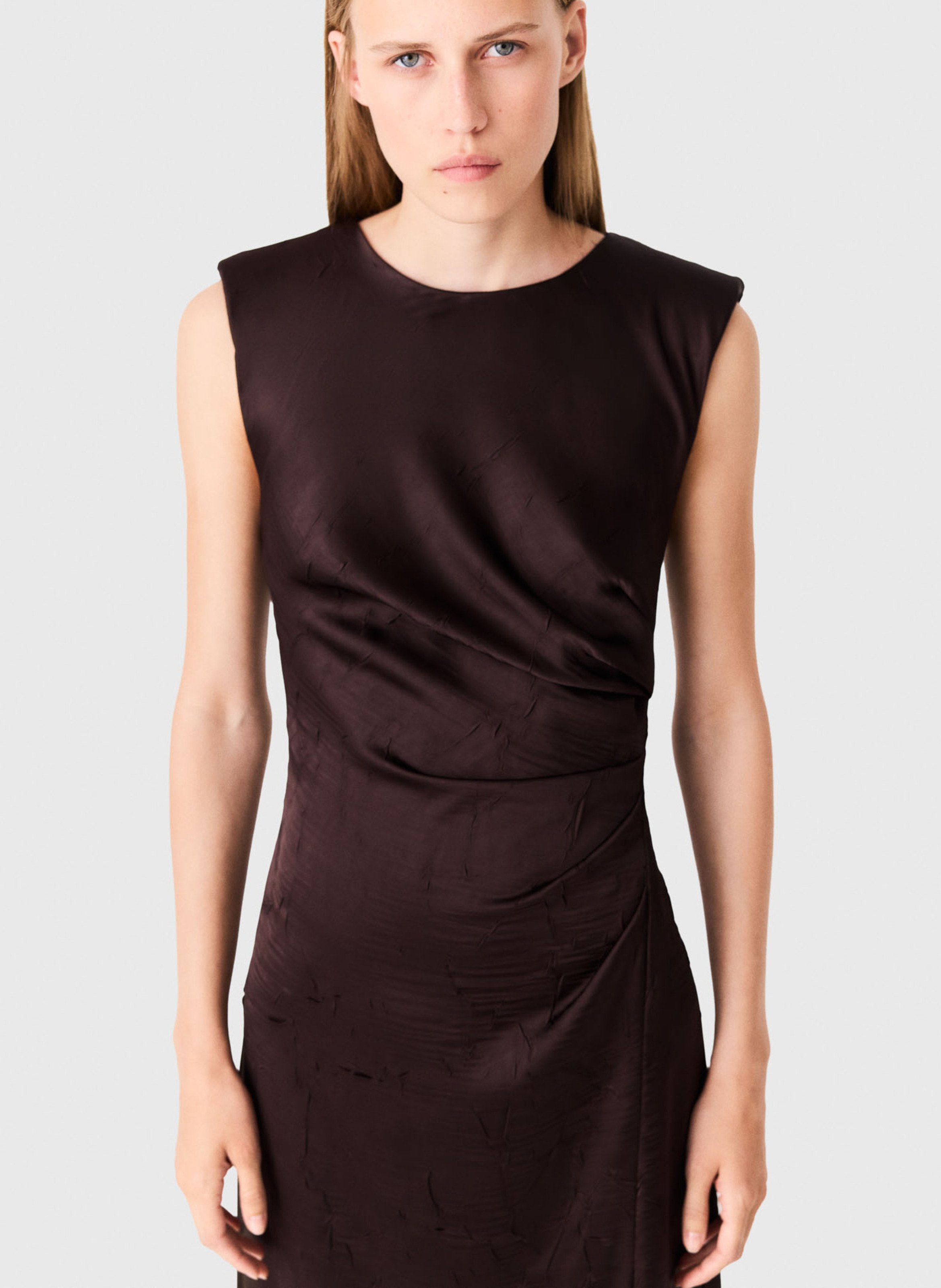 Long draped satin dress MAJE Brown