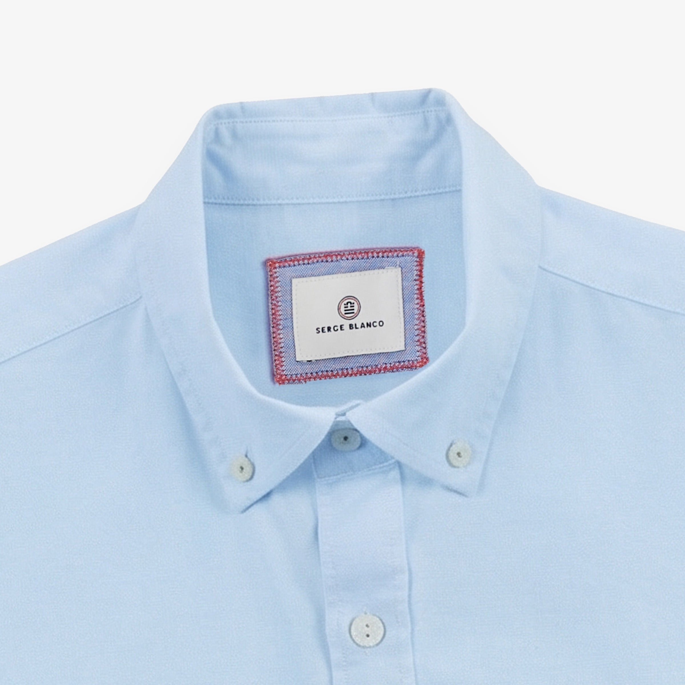 Chemise manches longues en coton oxford avec ganse tricolore SERGE BLANCO Bleu
