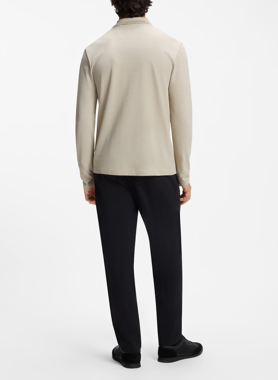 Long-sleeved cotton polo shirt BOSS Beige