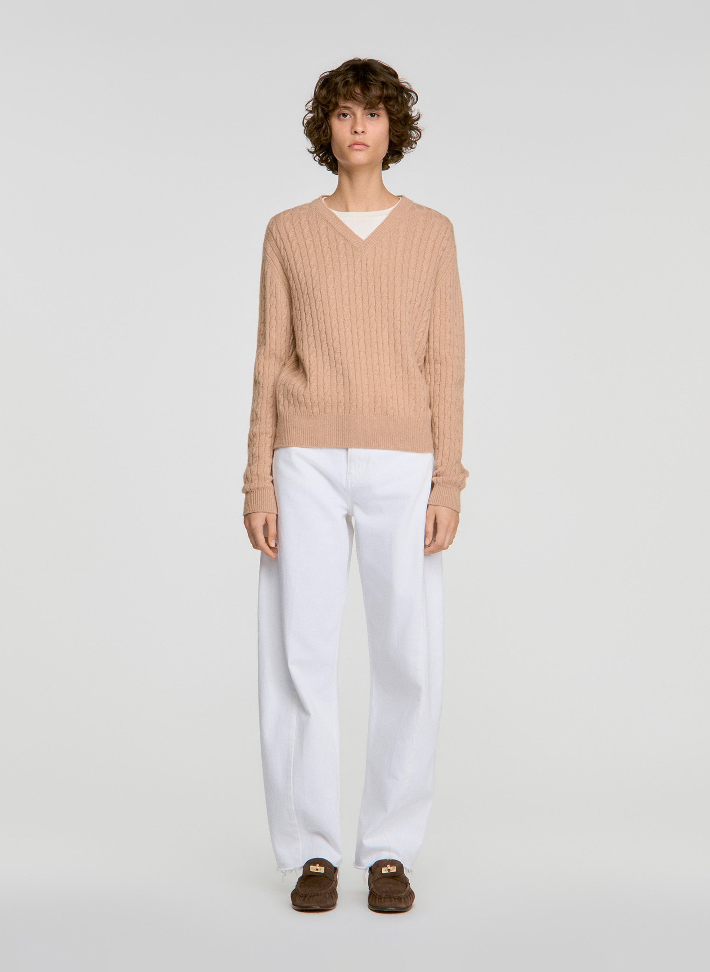 Rechte trui met V-hals | wolblend SANDRO Beige