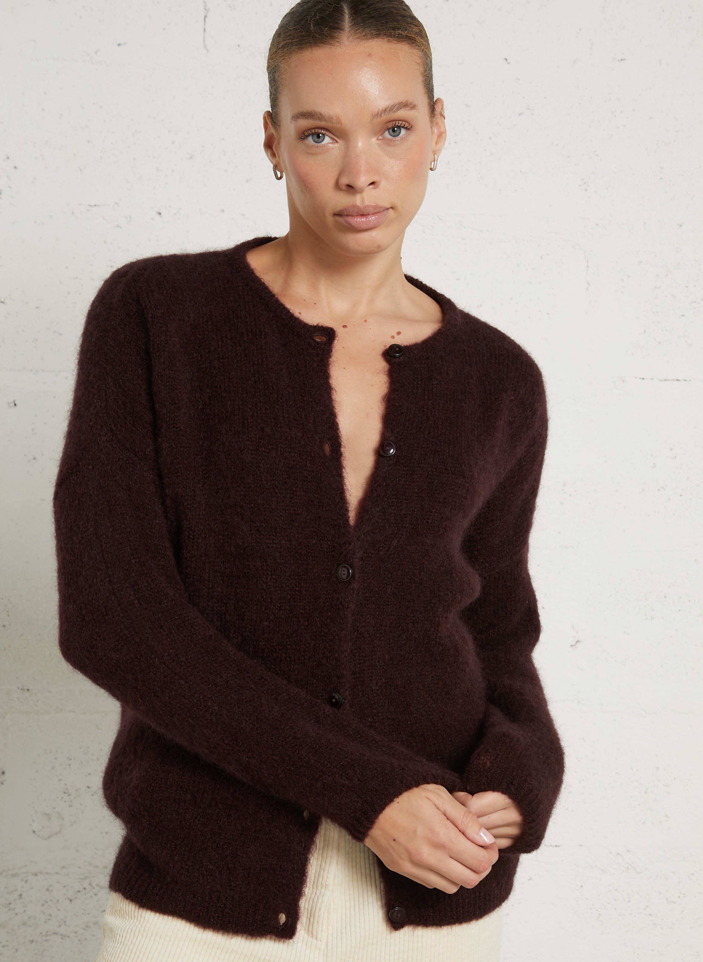 Weit geschnittene Strickjacke aus Mohairmix  DES PETITS HAUTS Violett
